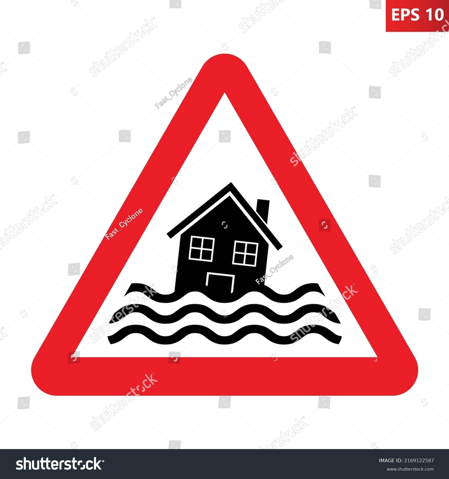 Flood Warning Sign Vector Illustration Red Stock Vector Royalty Free