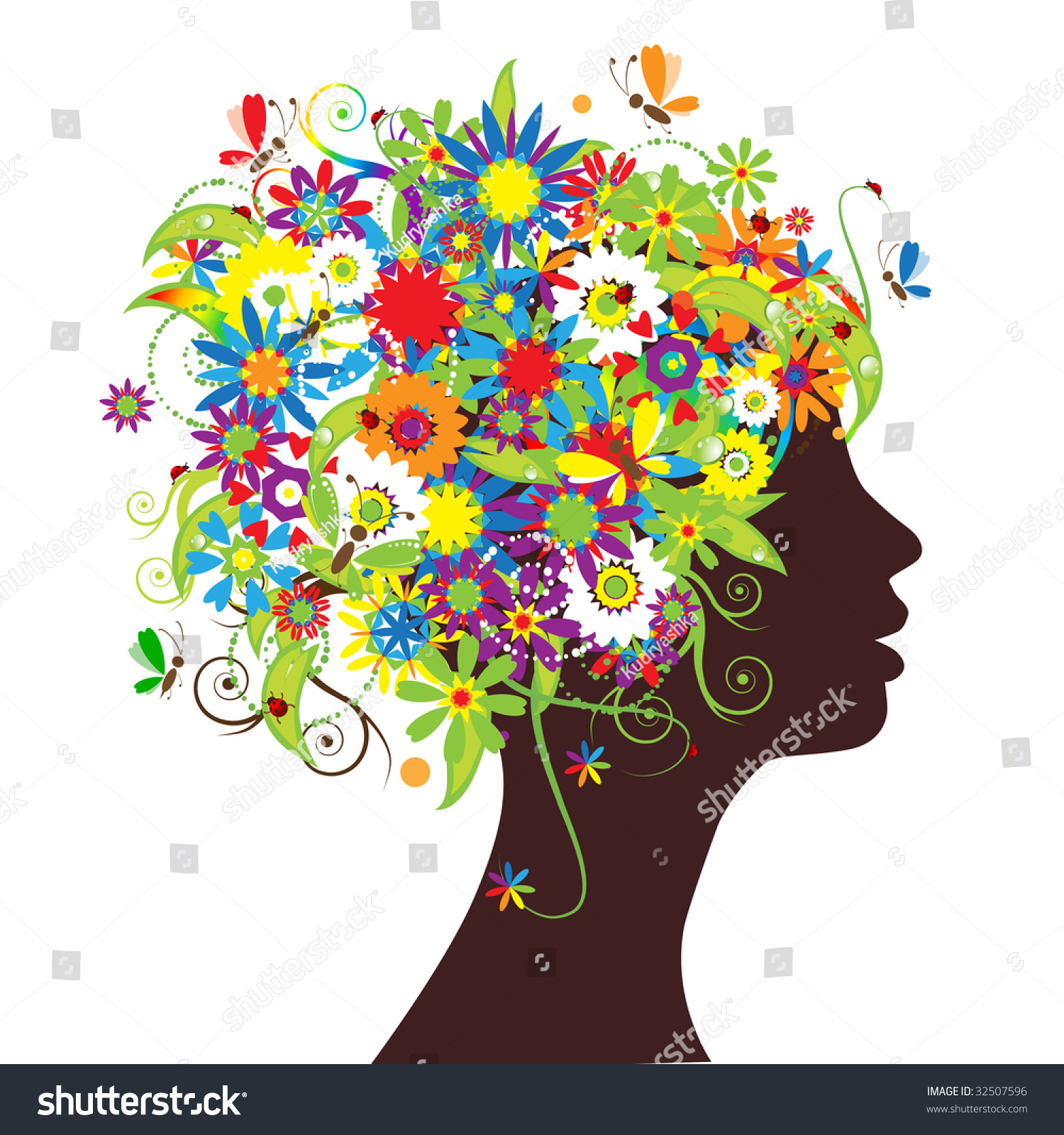 Floral Head Silhouette Stock Vector Illustration 32507596 : Shutterstock