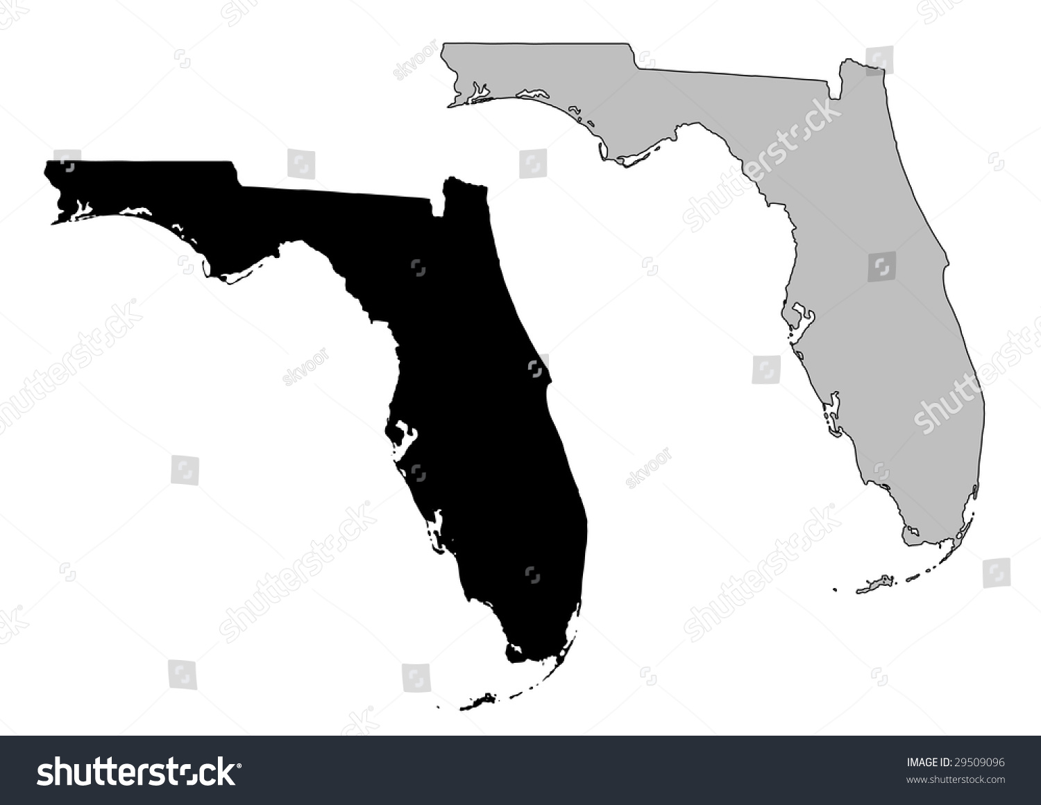 Florida Map. Black And White. Mercator Projection. Stock Vector