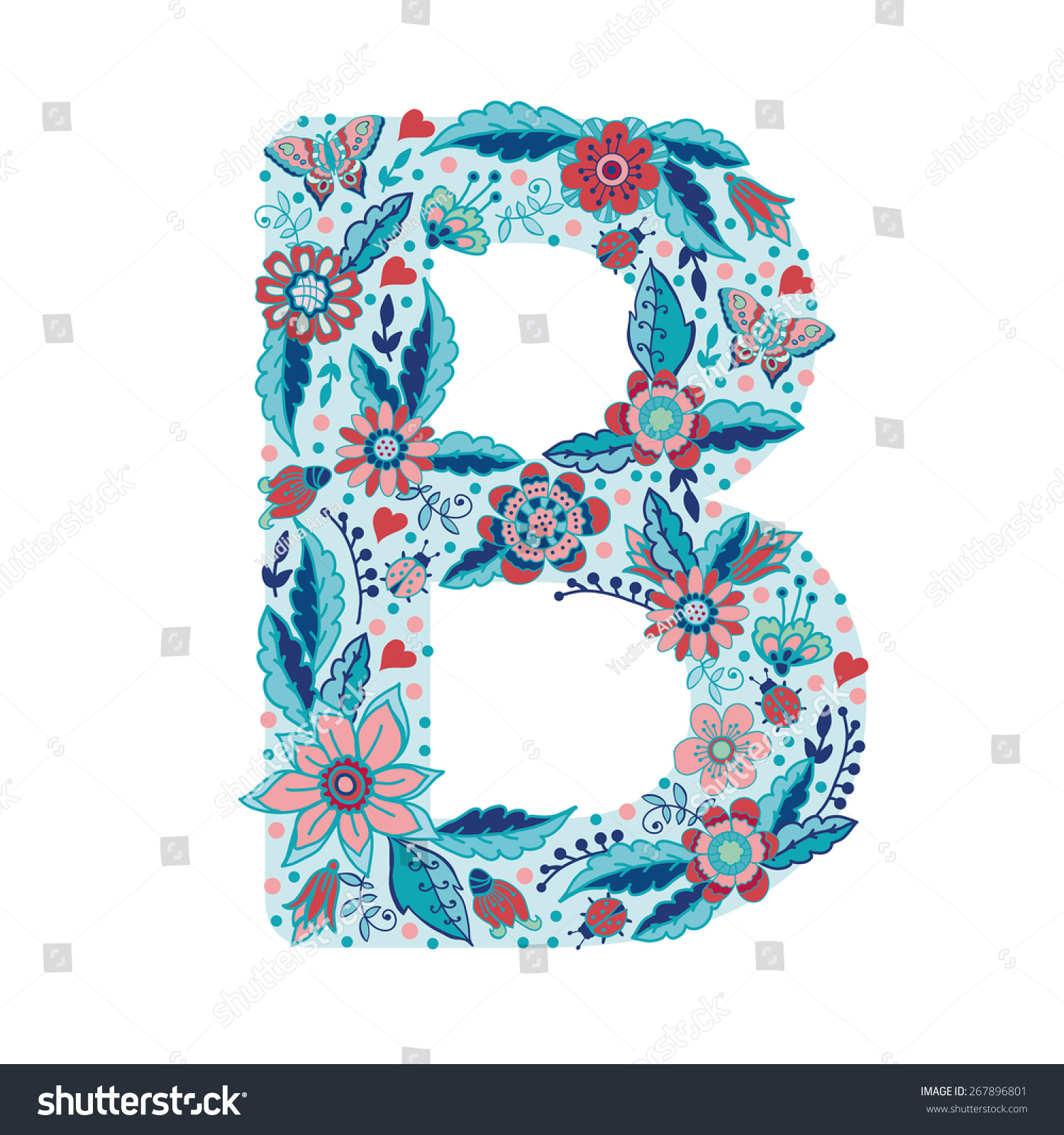 Flower Alphabet Letter B. Bright Floral Element Of Colorful Alphabet ...