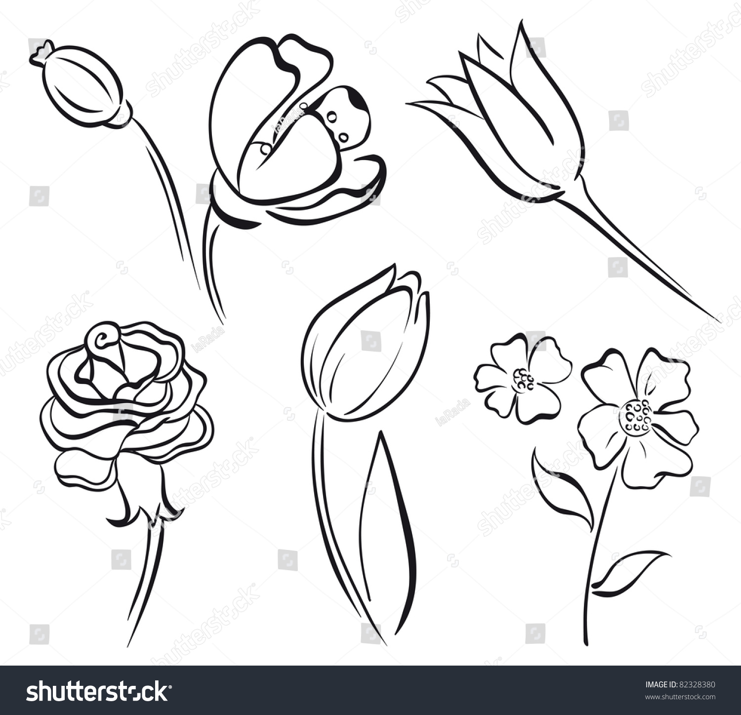 Flower Art Line Stock Vector Illustration 82328380 : Shutterstock