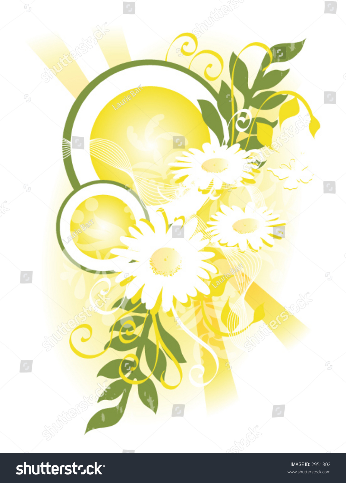 Flower Swag In Yellow And Green Over A White Background With Daisies