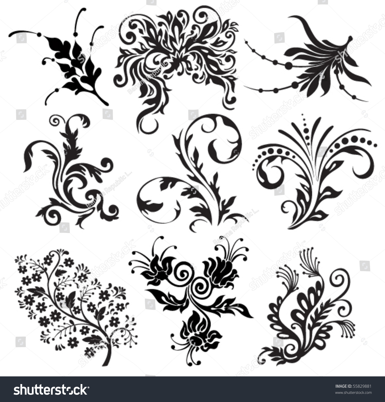 Flower Vector Ornament Silhouettes - 55829881 : Shutterstock