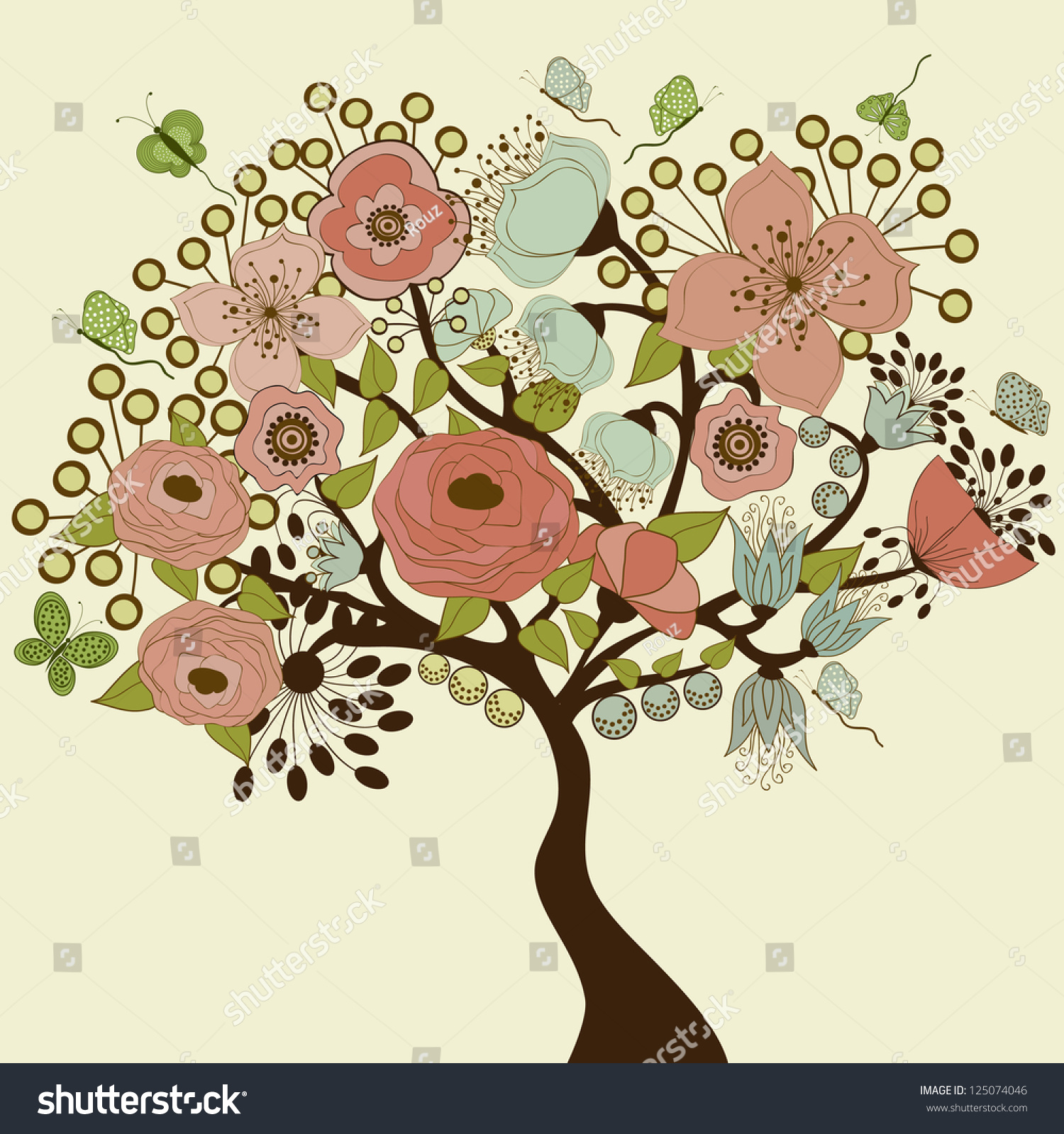 Flowering Tree Stock Vector Illustration 125074046 : Shutterstock