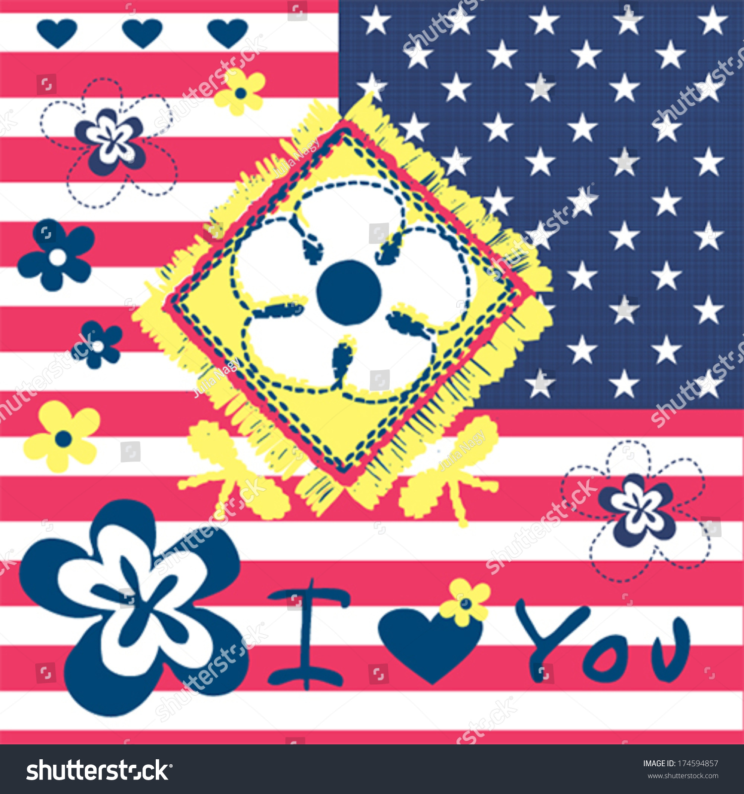 Flowers American Flag Vector Illustration Stock Vector 174594857