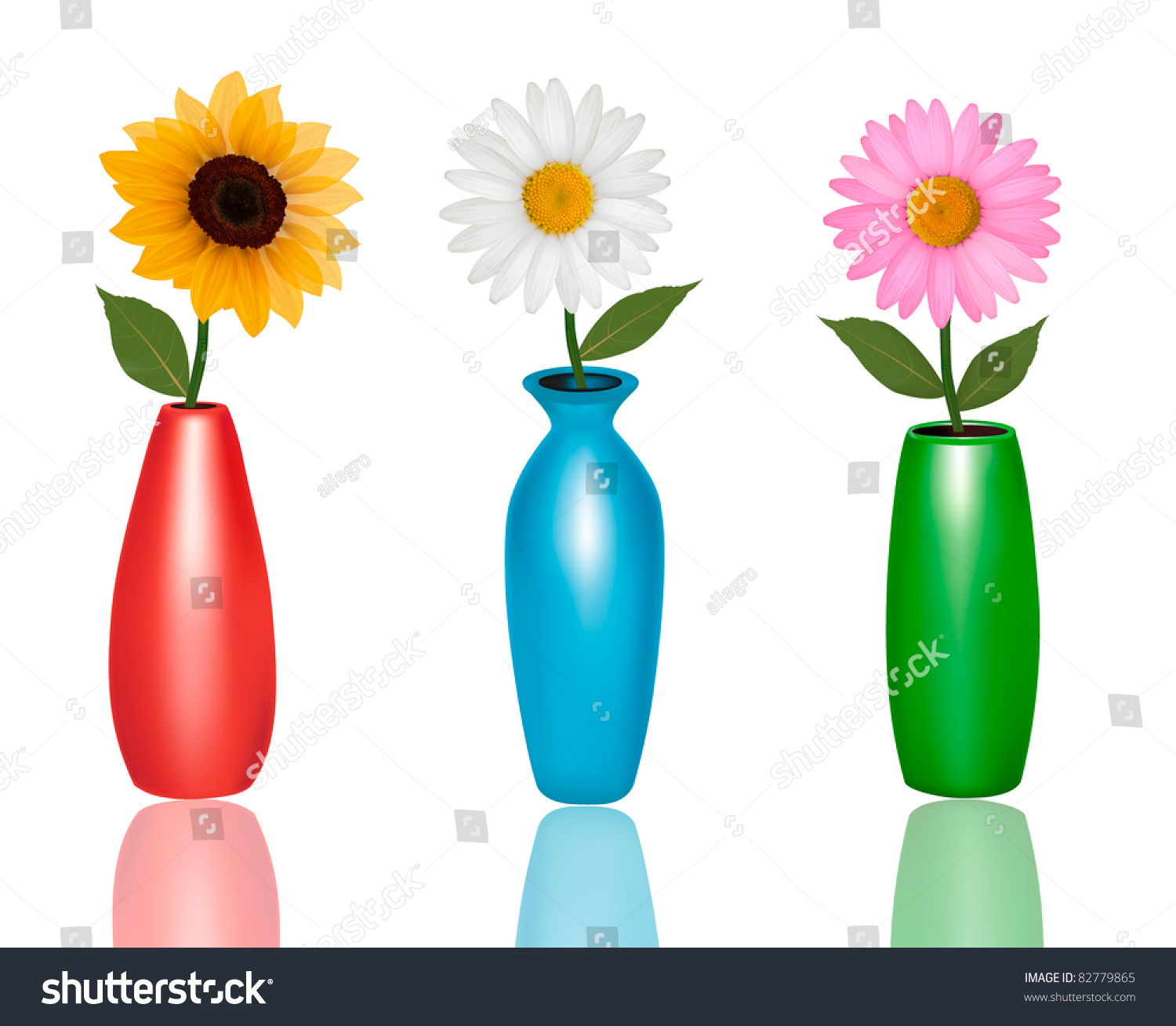 Flowers In Vases Isolated On White Background. Vector. - 82779865