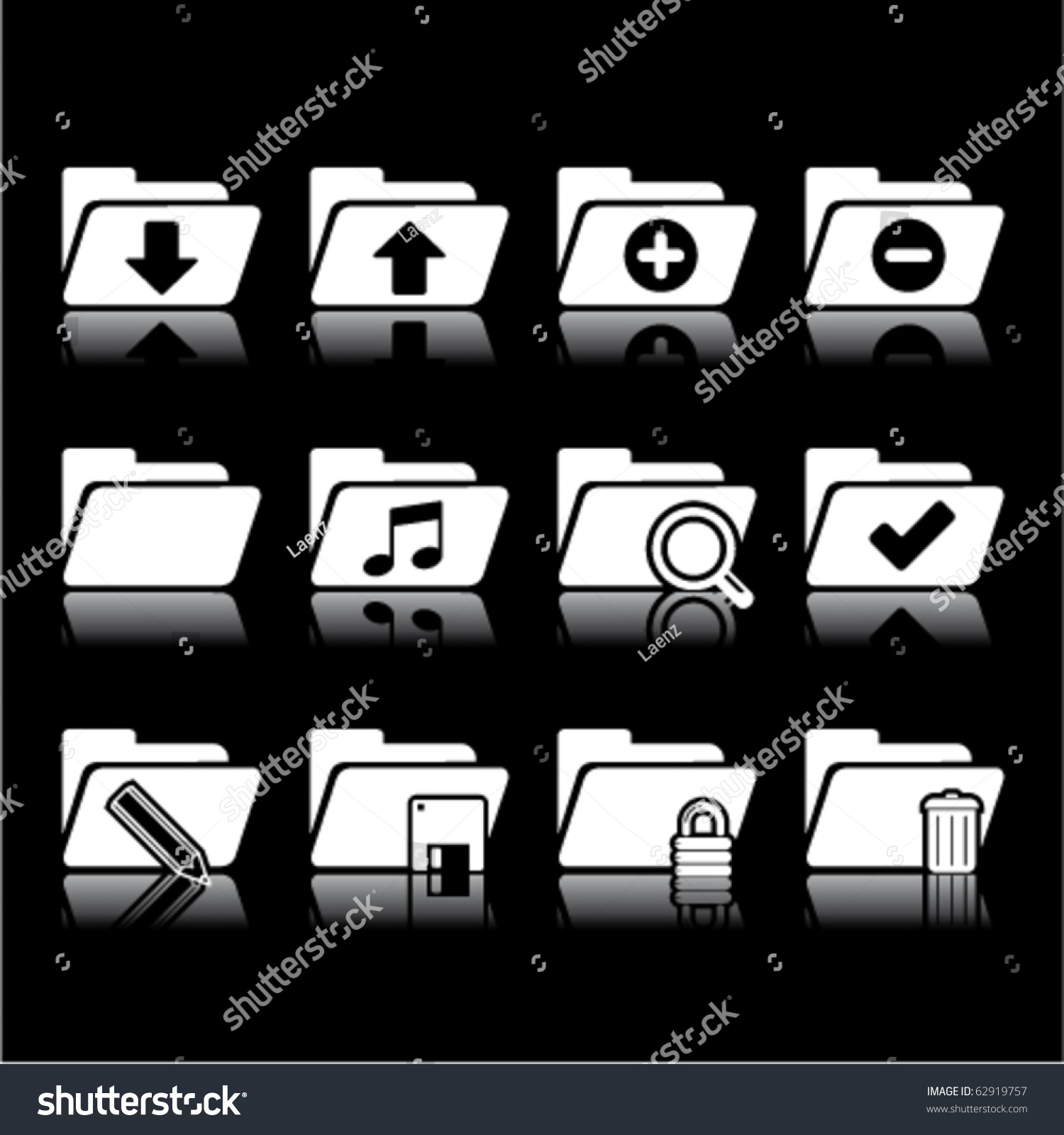 Folder Icons On Black Stock Vector Illustration 62919757 : Shutterstock