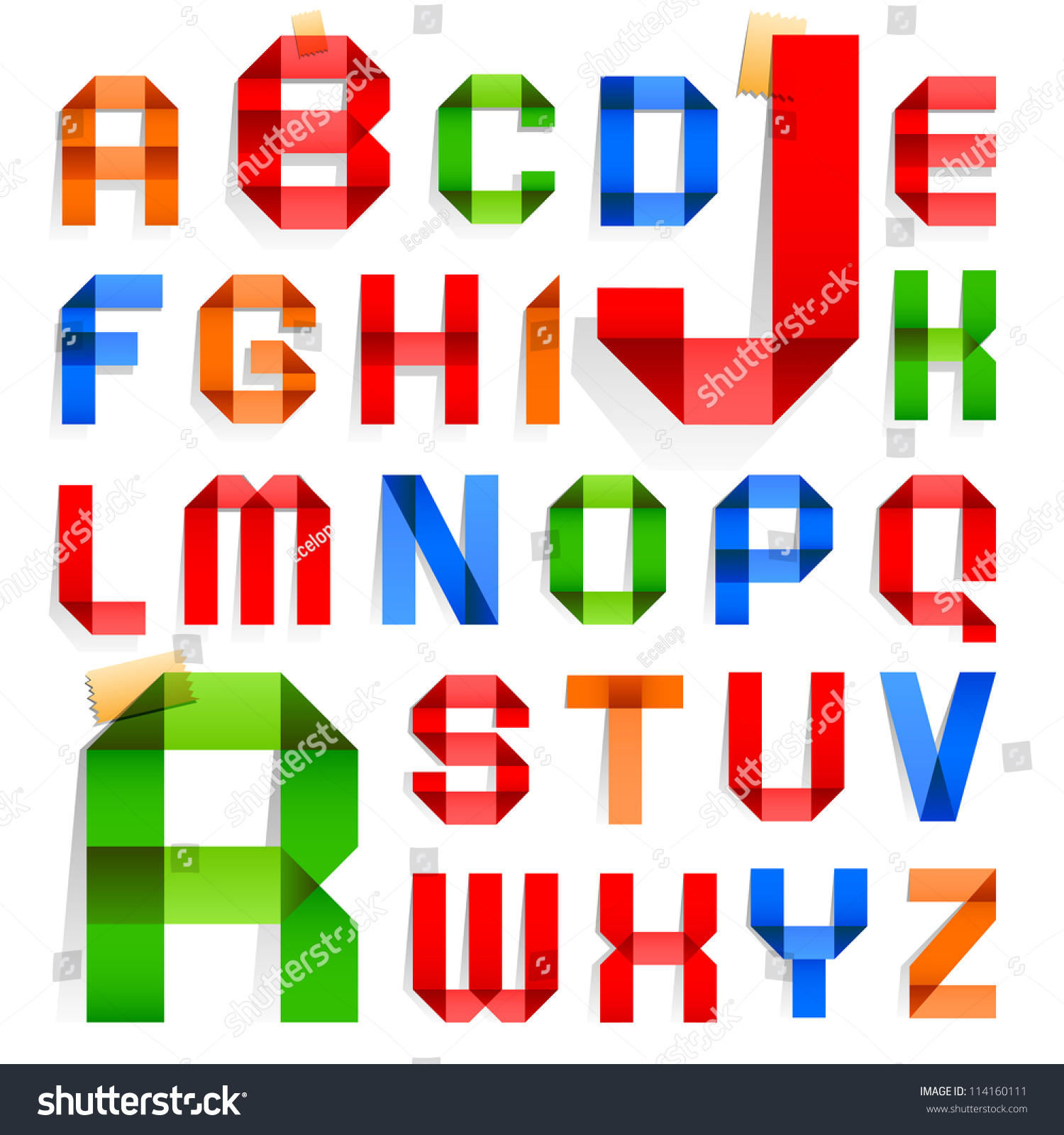 Font Folded From Colored Paper - Roman Alphabet (A, B, C, D, E, F, G, H ...