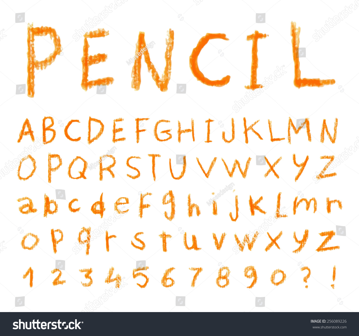 Font Pencil Crayon Handwritten Vector Illustration Stock Vector