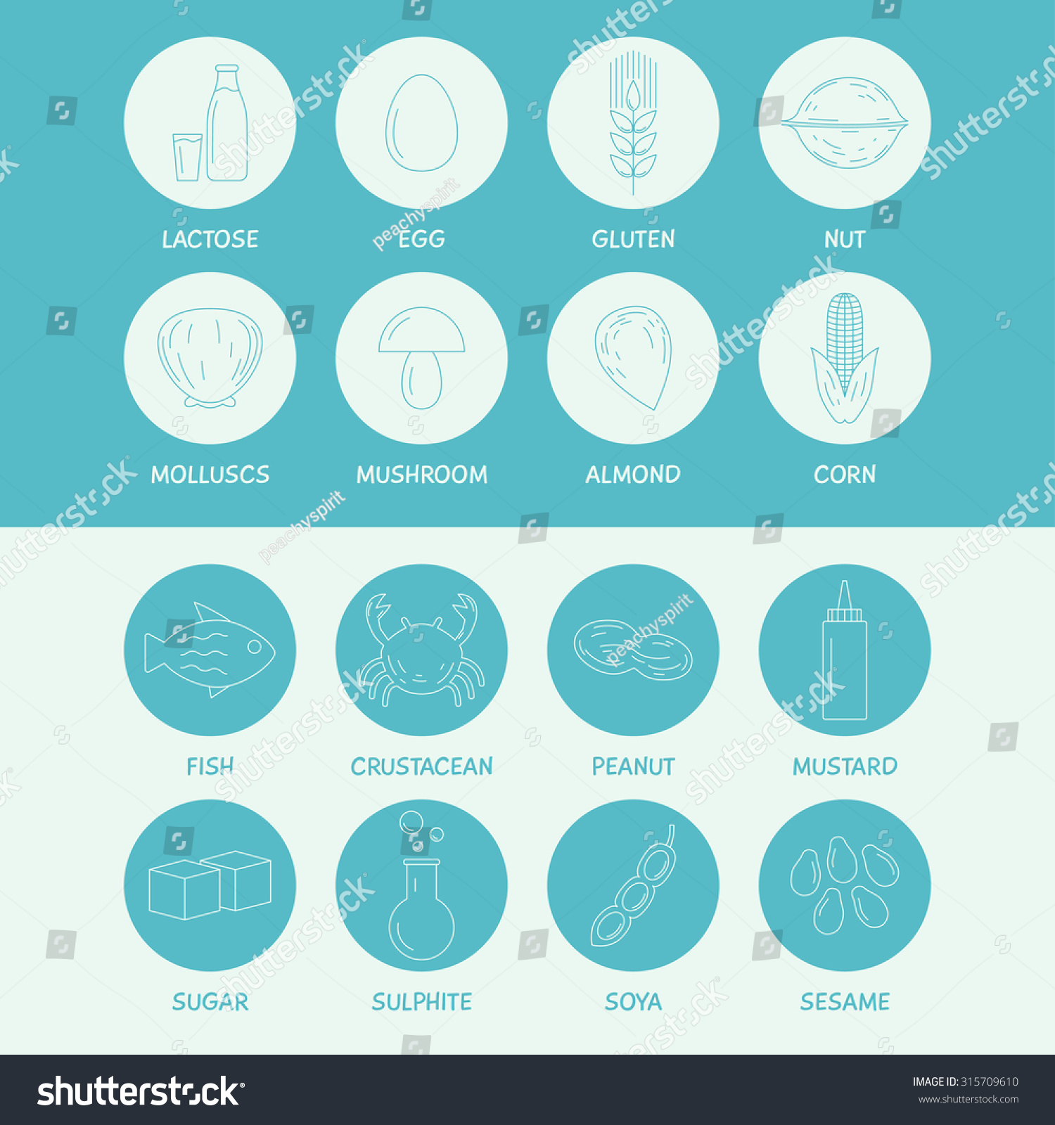 Food allergy vector linear icon set Products free of allergens Outline thin line monolocor style Food allergy vector linear icon set Products free of allergens Outline thin line monolocor style