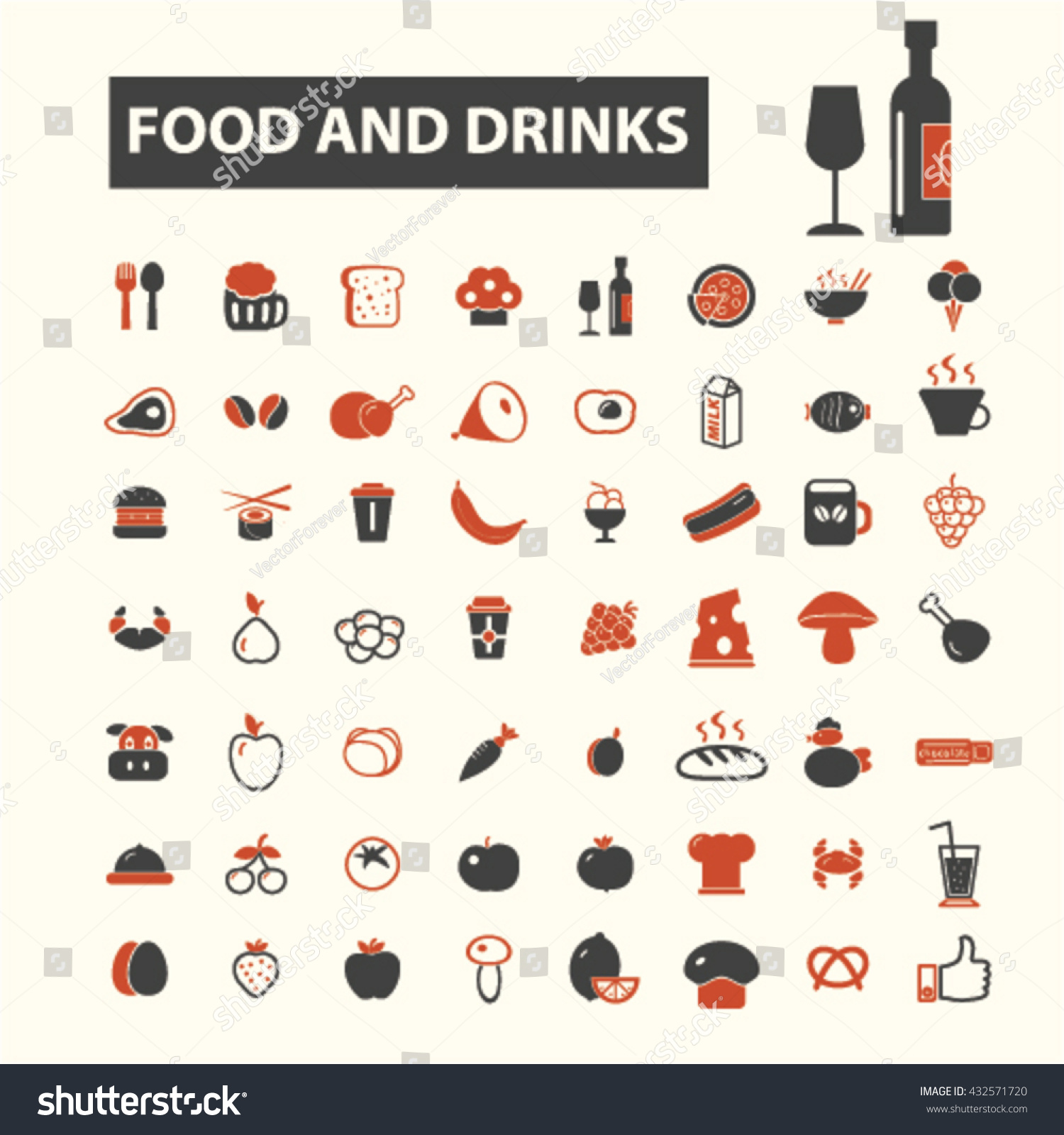 Food And Drinks Icons Stock Vector Illustration 432571720 : Shutterstock
