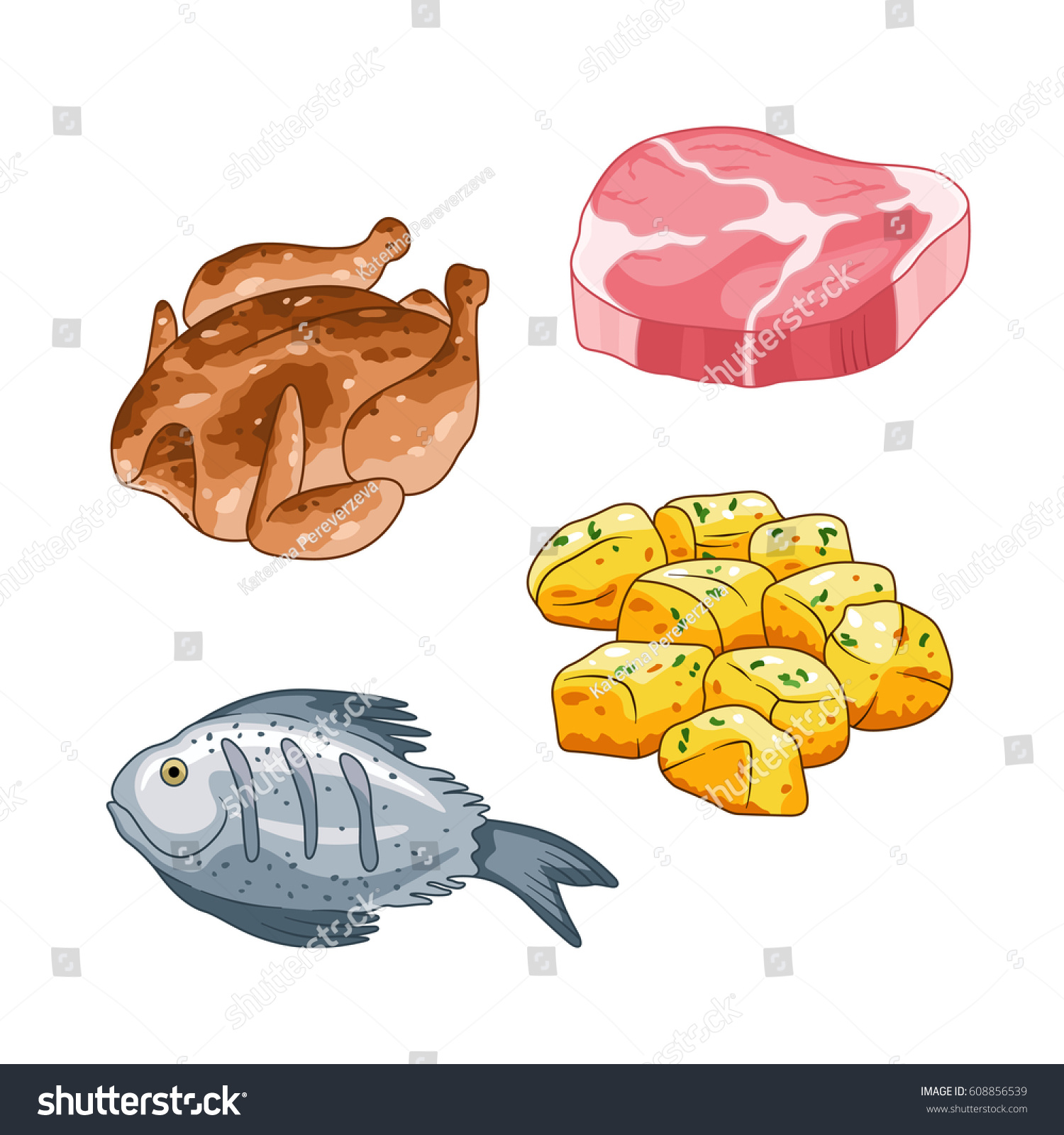 Food Meal Vector Set Cartoon Style Stock Vector Royalty Free 608856539