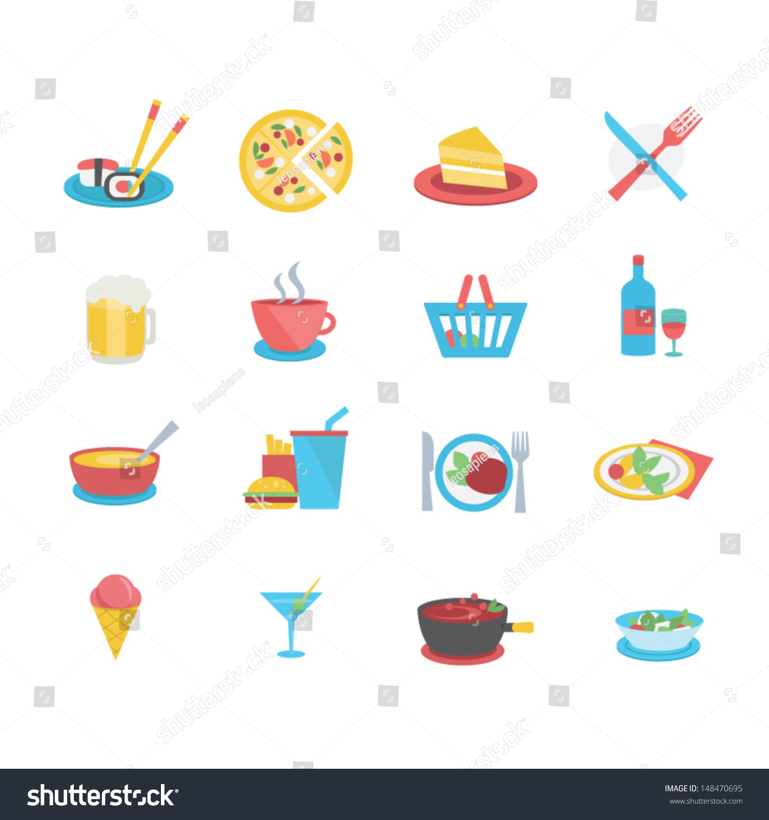 Food Icons Flat Style Stock Vector 148470695 Shutterstock