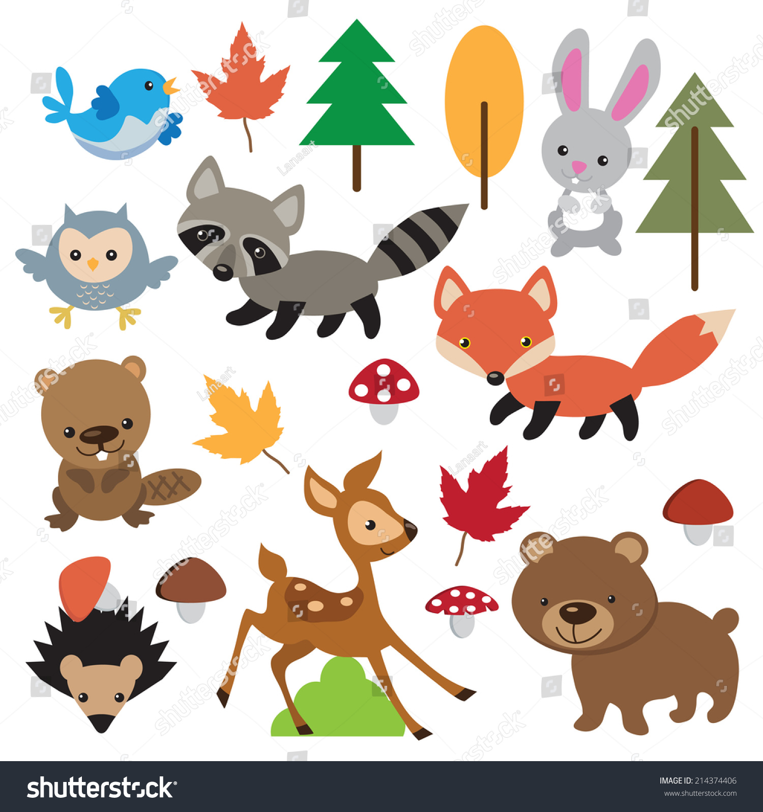 Forest Animals Vector Illustration Stock Vector 214374406 - Shutterstock
