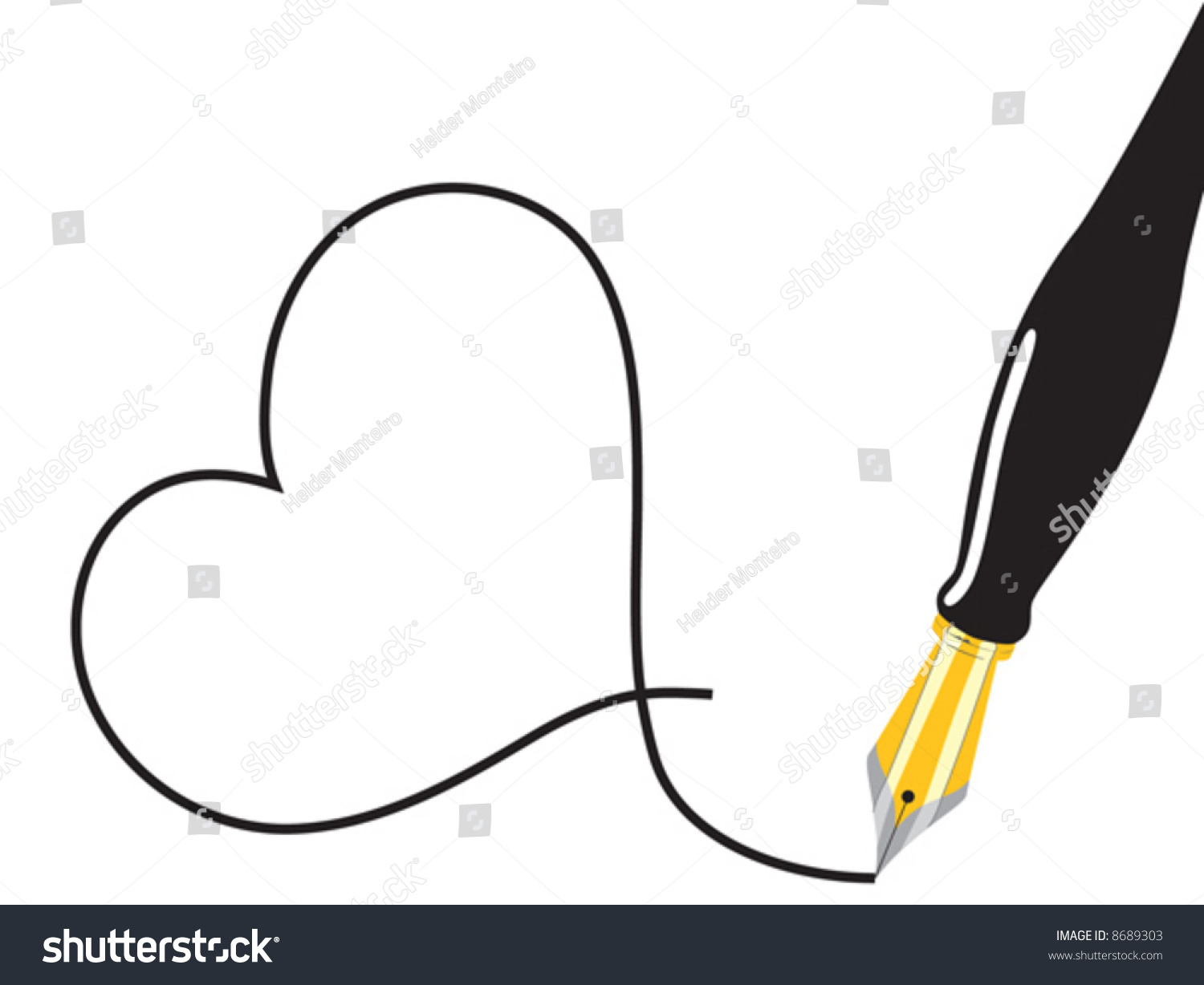 Fountain Pen Drawing A Heart Vector Illustration 8689303 Shutterstock