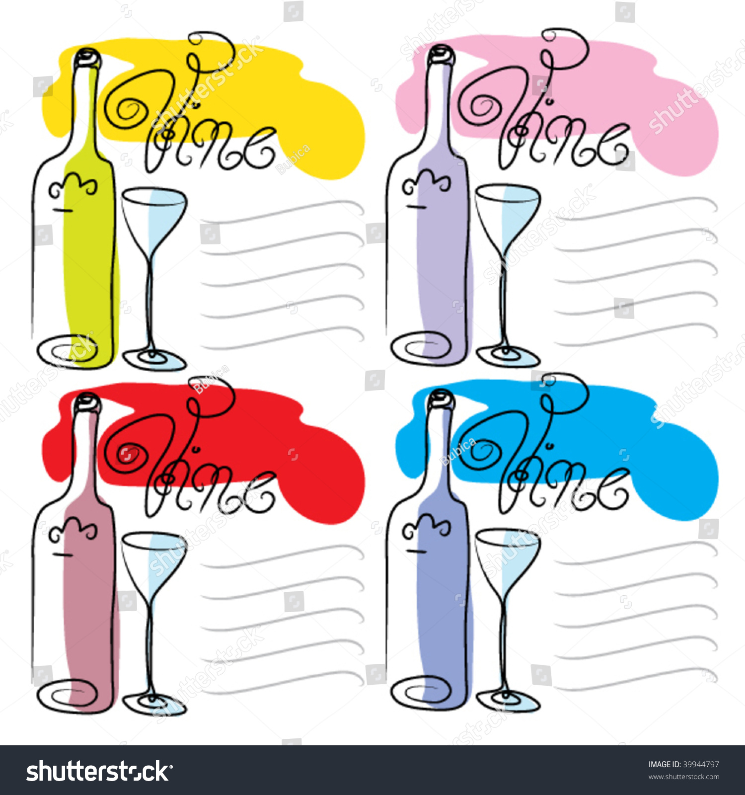 Four Funny Wine Bottles With Glasses Stock Vector Illustration 39944797