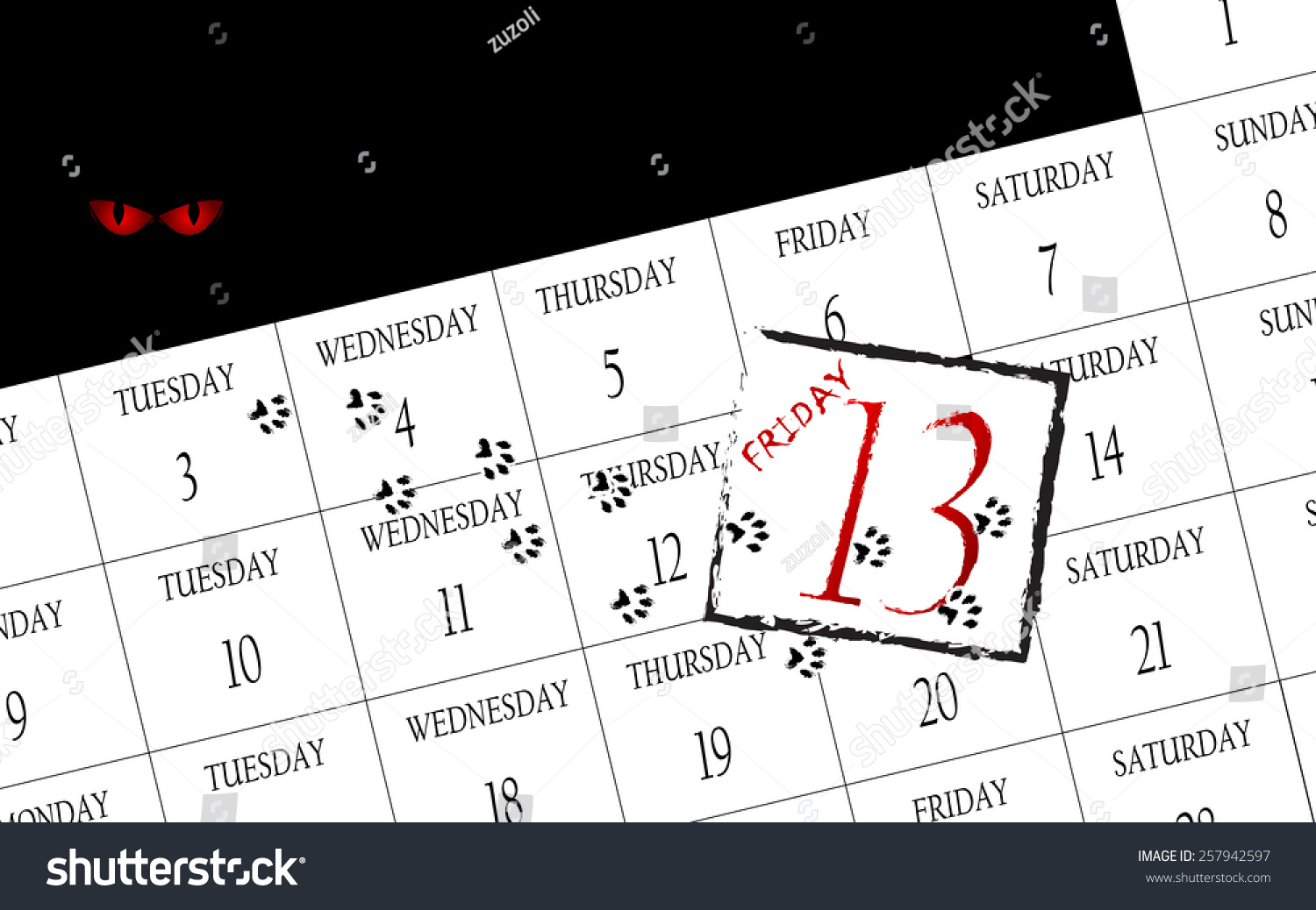 Friday 13th Calendar Stock Vector Illustration 257942597 Shutterstock