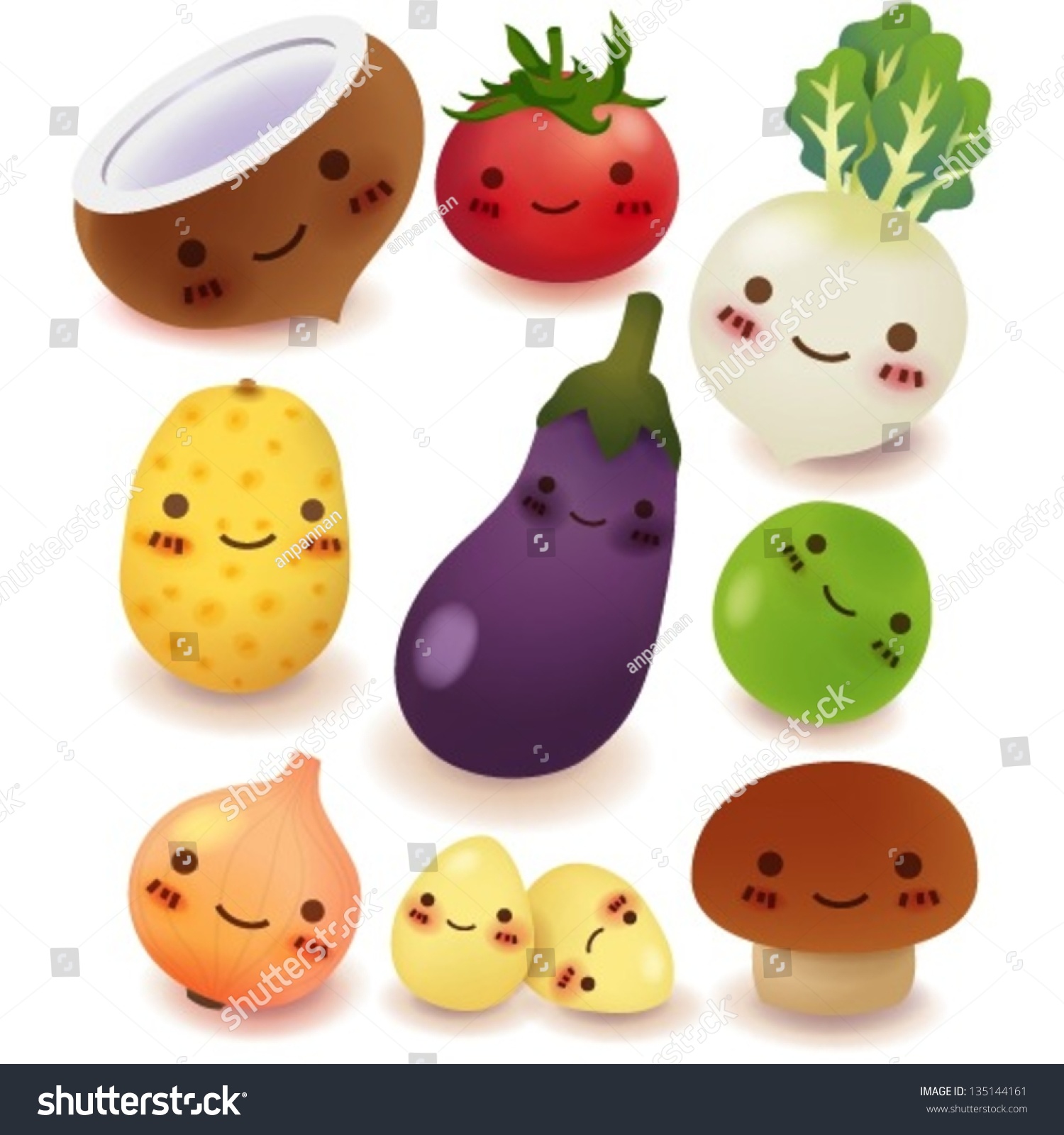 Fruit Vegetable Collection Stock Vector 135144161 - Shutterstock