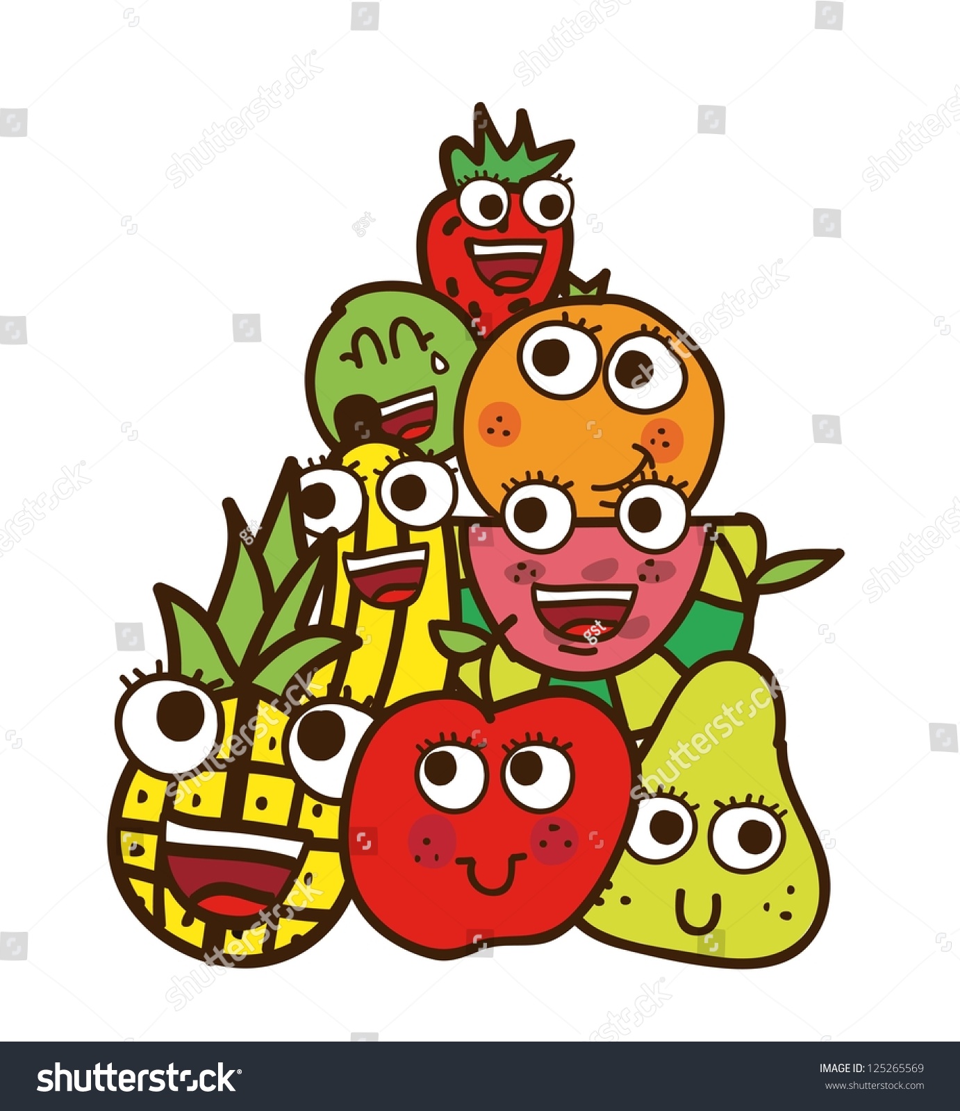 Fruits Drawing Over White Background. Vector Illustration - 125265569