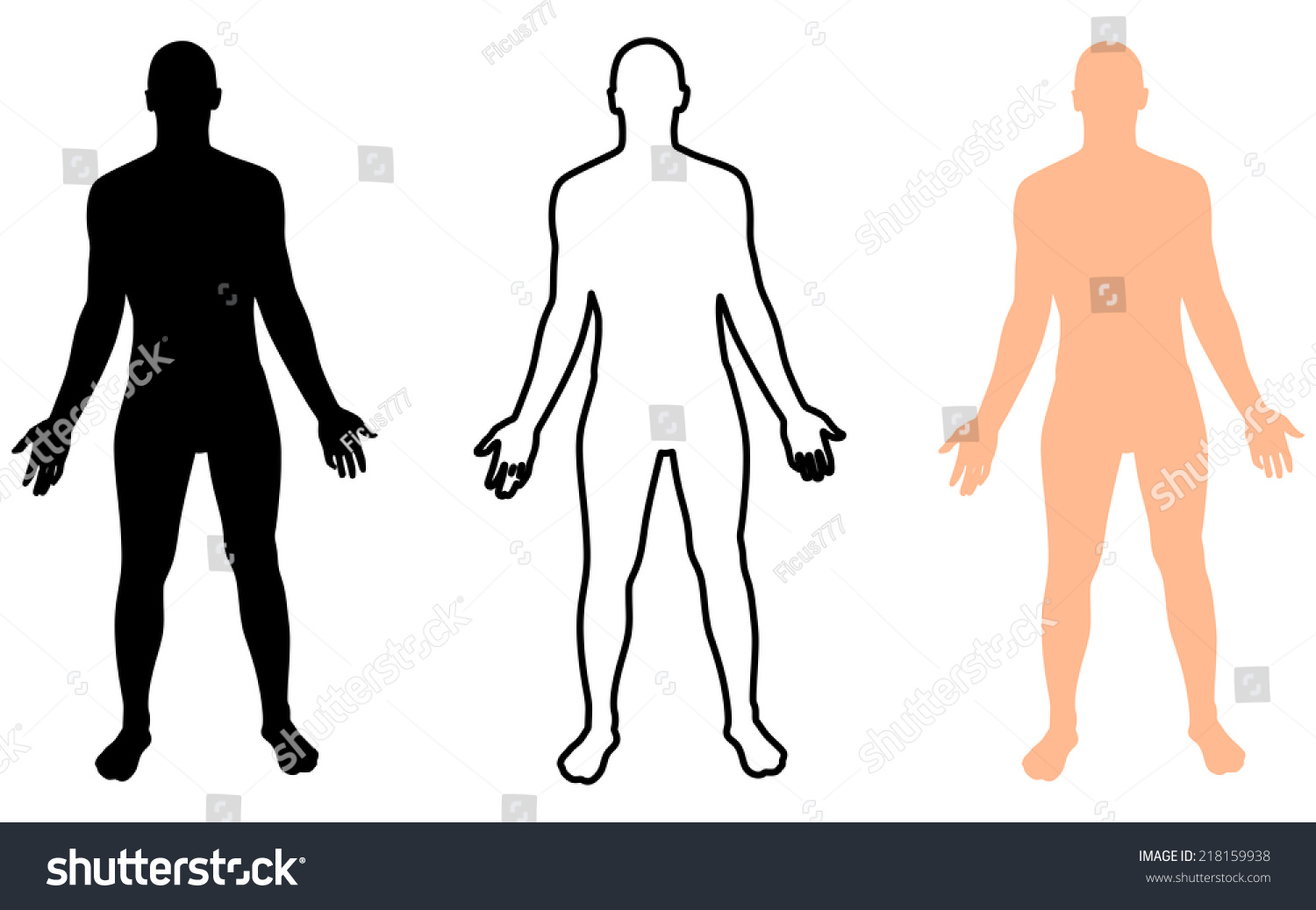 Full Length Front View Of A Standing Naked Man Male Body Silhouette