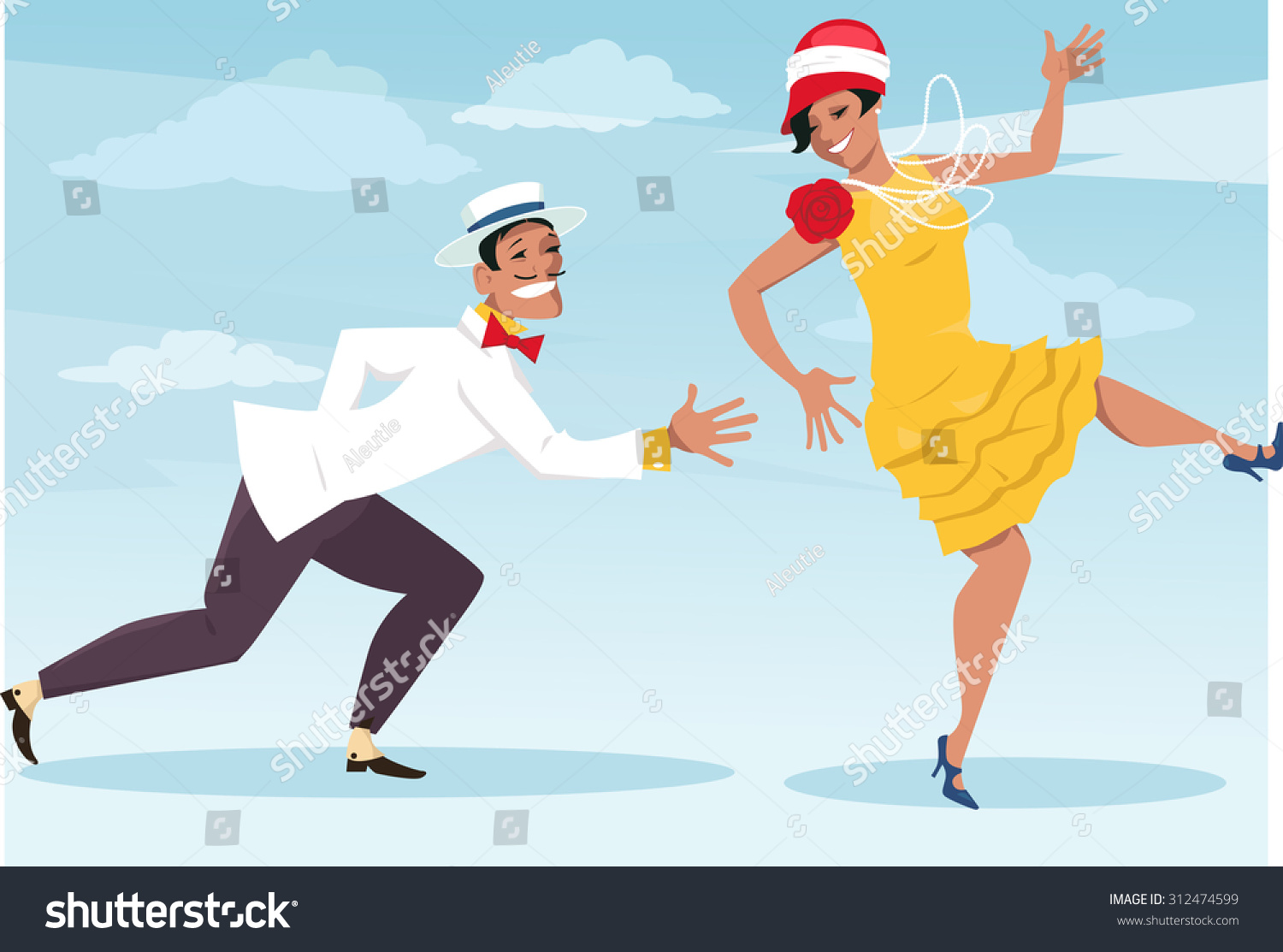 Funny Cartoon Couple Dressed Vintage Fashion Stock Vector 312474599 