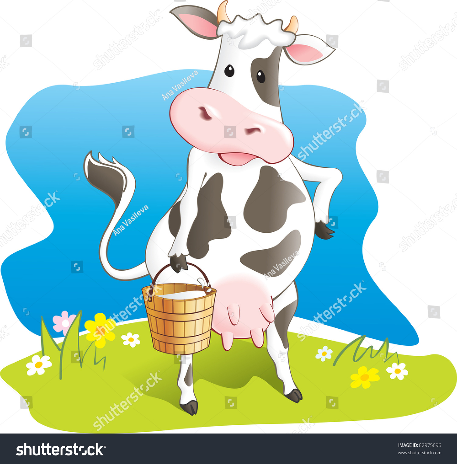 Funny Cow Carry Wooden Pail Milk Stock Vector 82975096 ...