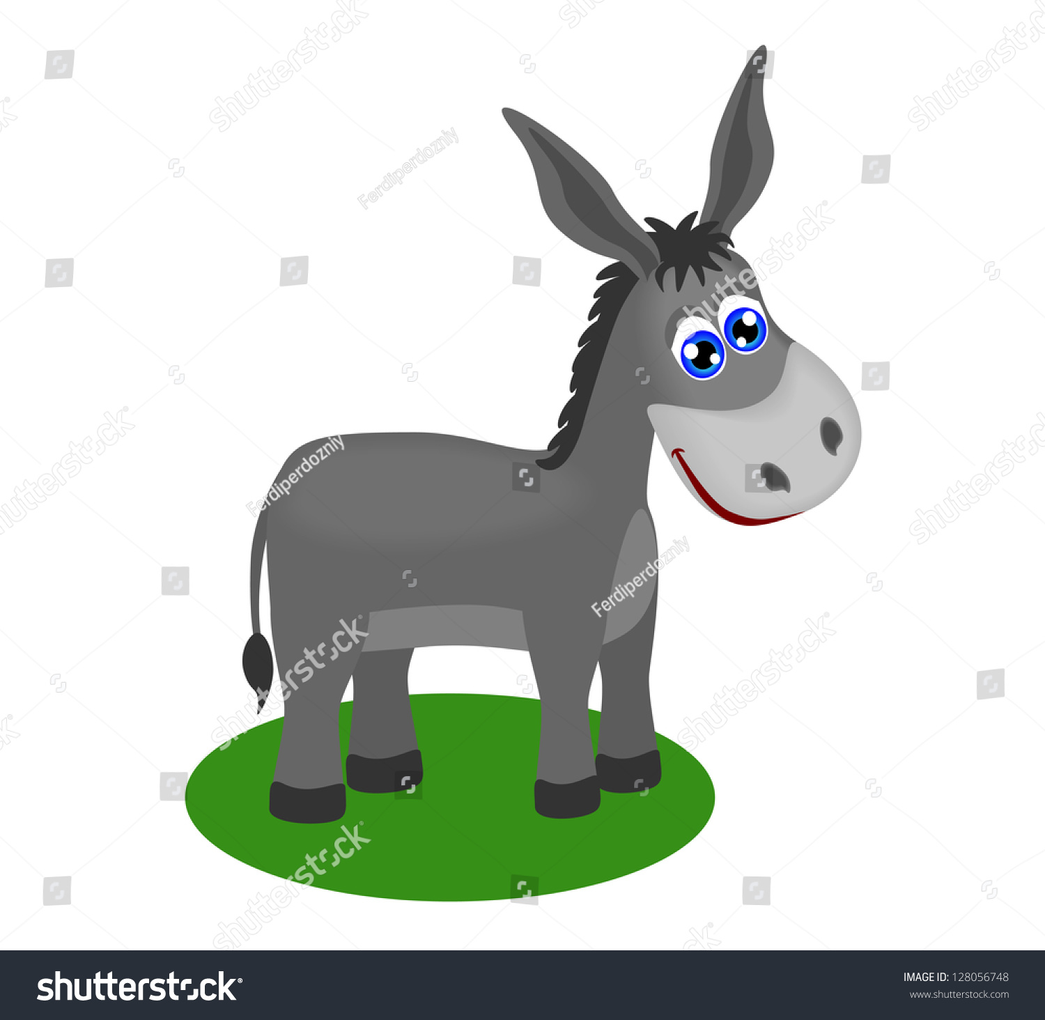 Funny Drawing Of Cute Donkey, Vector Illustration 128056748