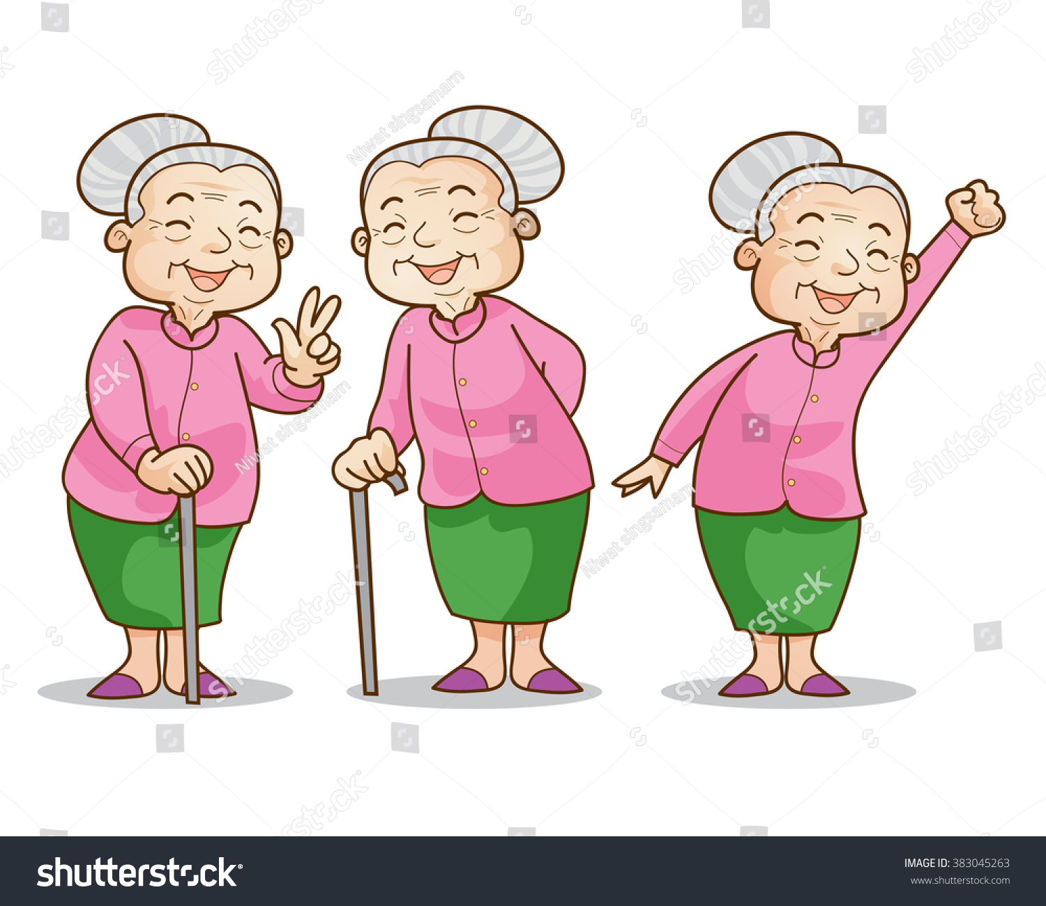 Funny Illustration Old Woman Cartoon Character Stock Vector 383045263