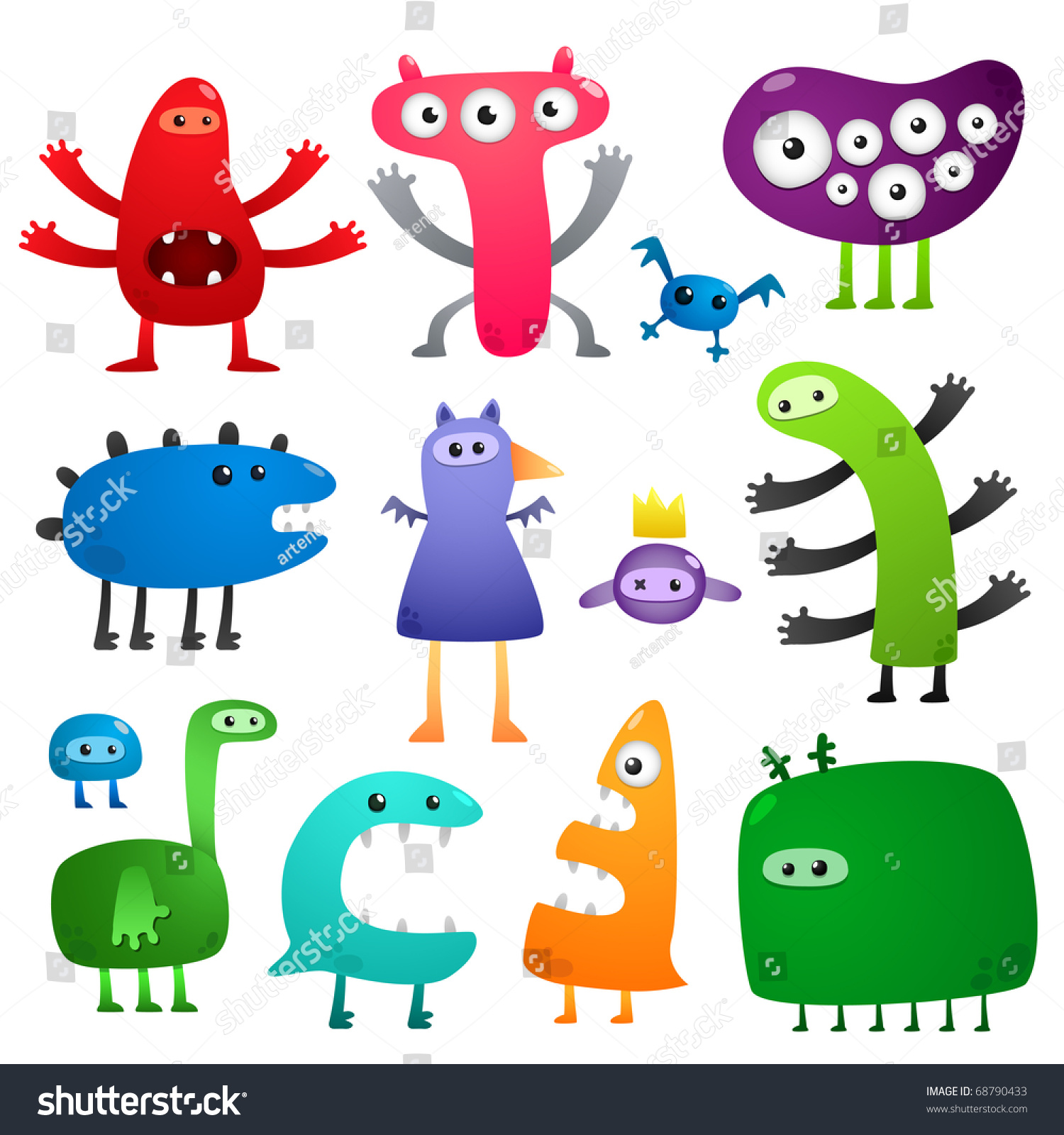 Funny Monsters Stock Vector 68790433 - Shutterstock