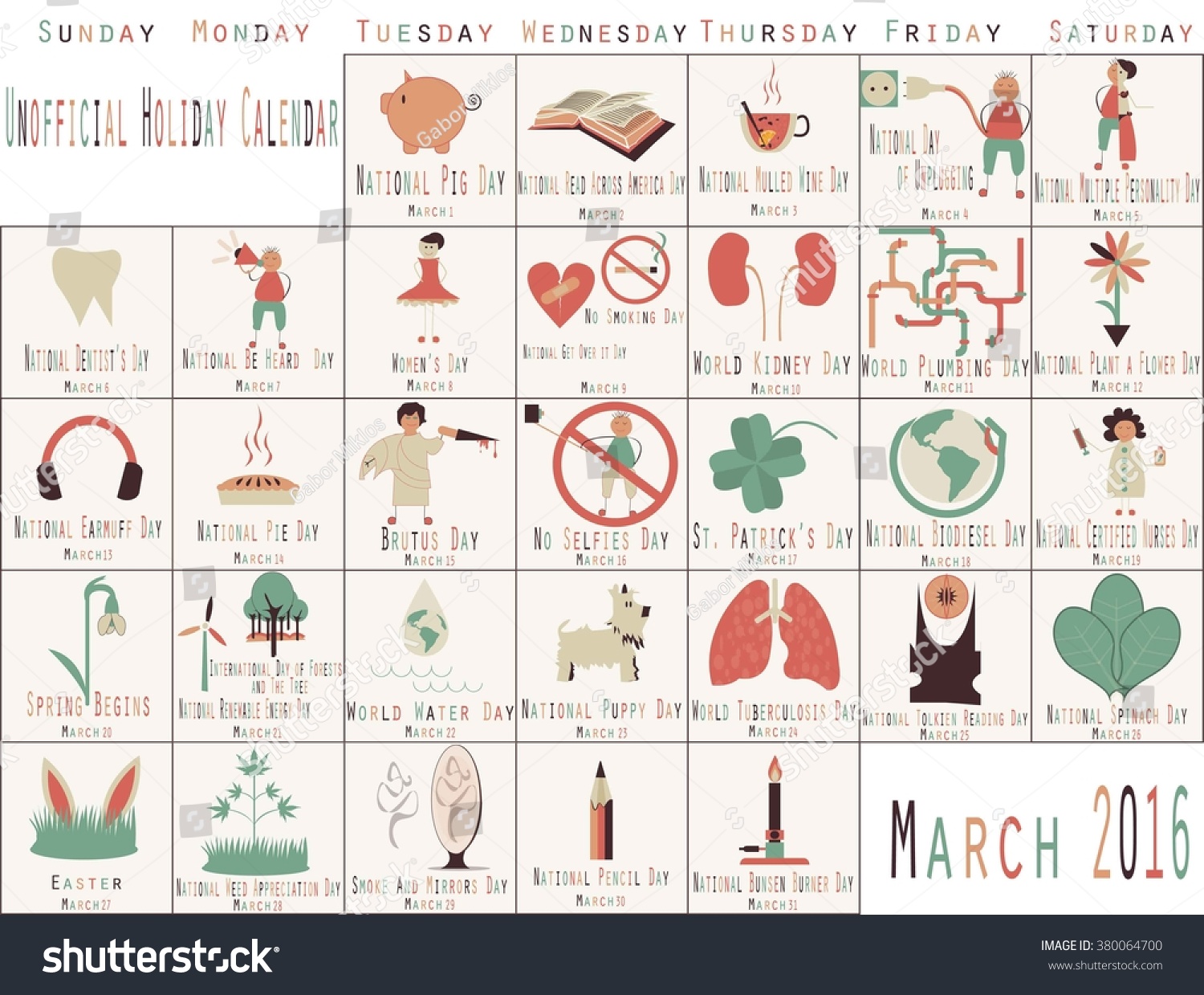 Funny Unofficial Holiday Calendar For March. Every Day Is A Holiday