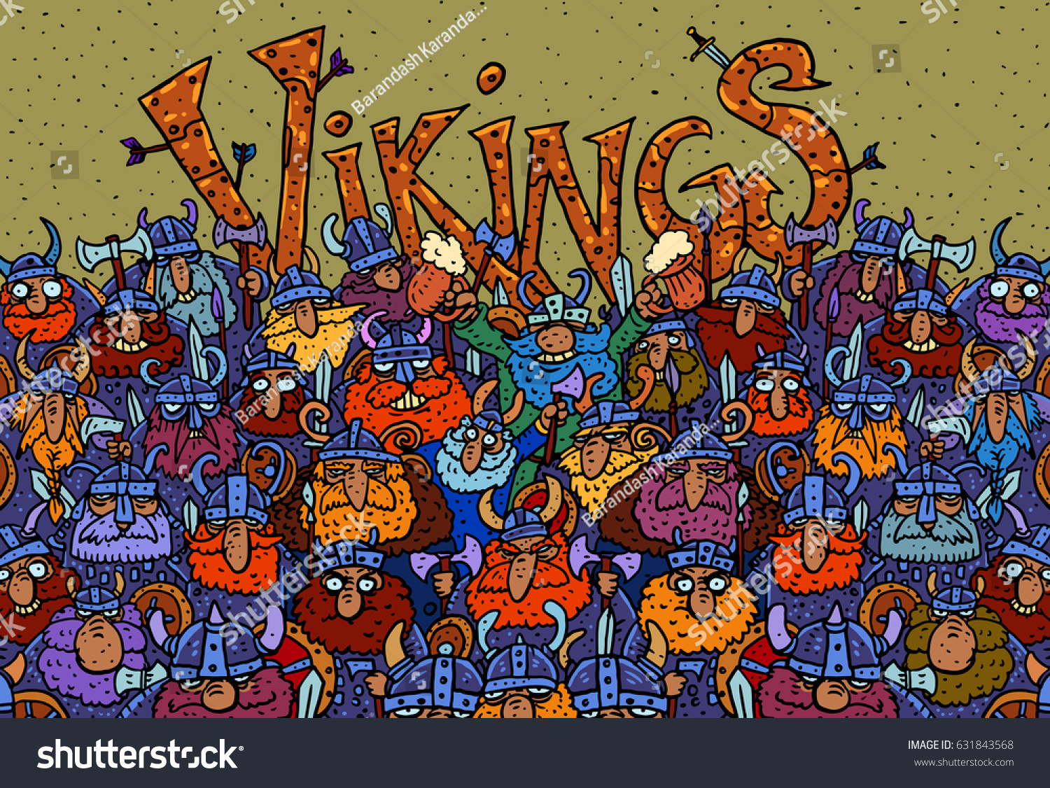 Funny Vikings Cartoon Vector Illustration Poster Vector có sẵn miễn