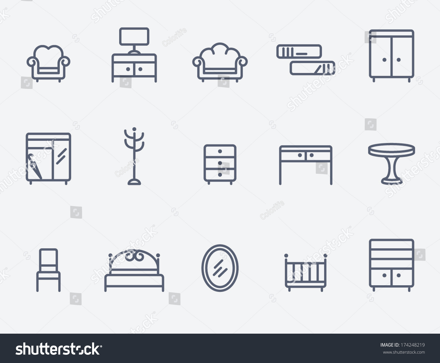 Furniture Icons Stock Vector 174248219 - Shutterstock