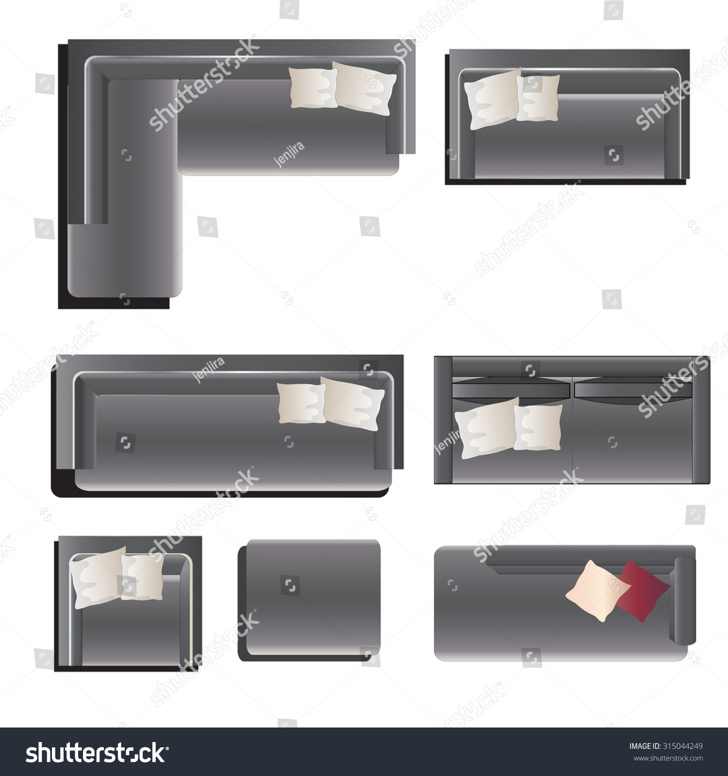 Furniture Top View Set For Interior Vector Illustration