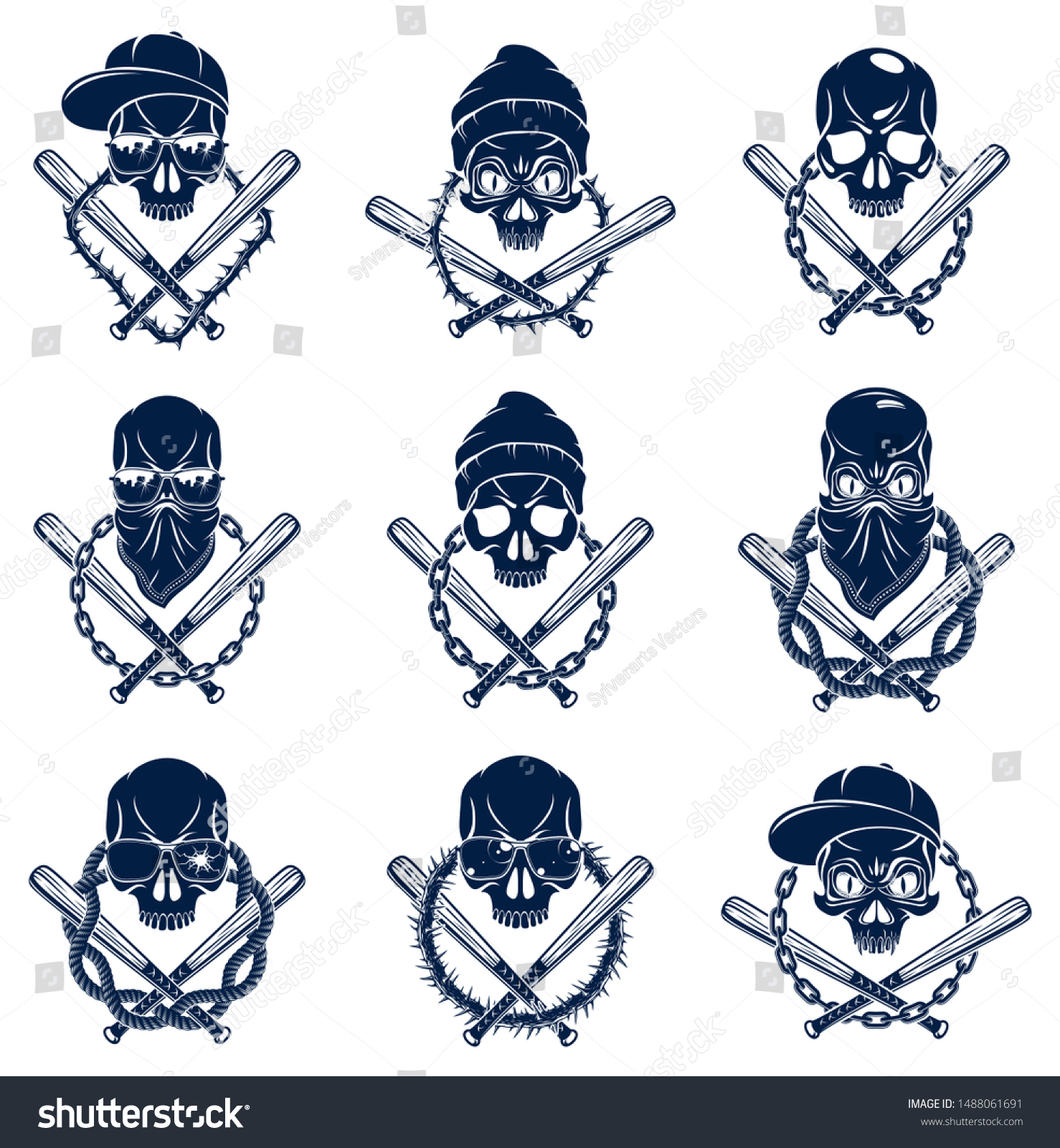 Gangster Emblem Logo Tattoo Aggressive Skull Stock Vector Royalty Free