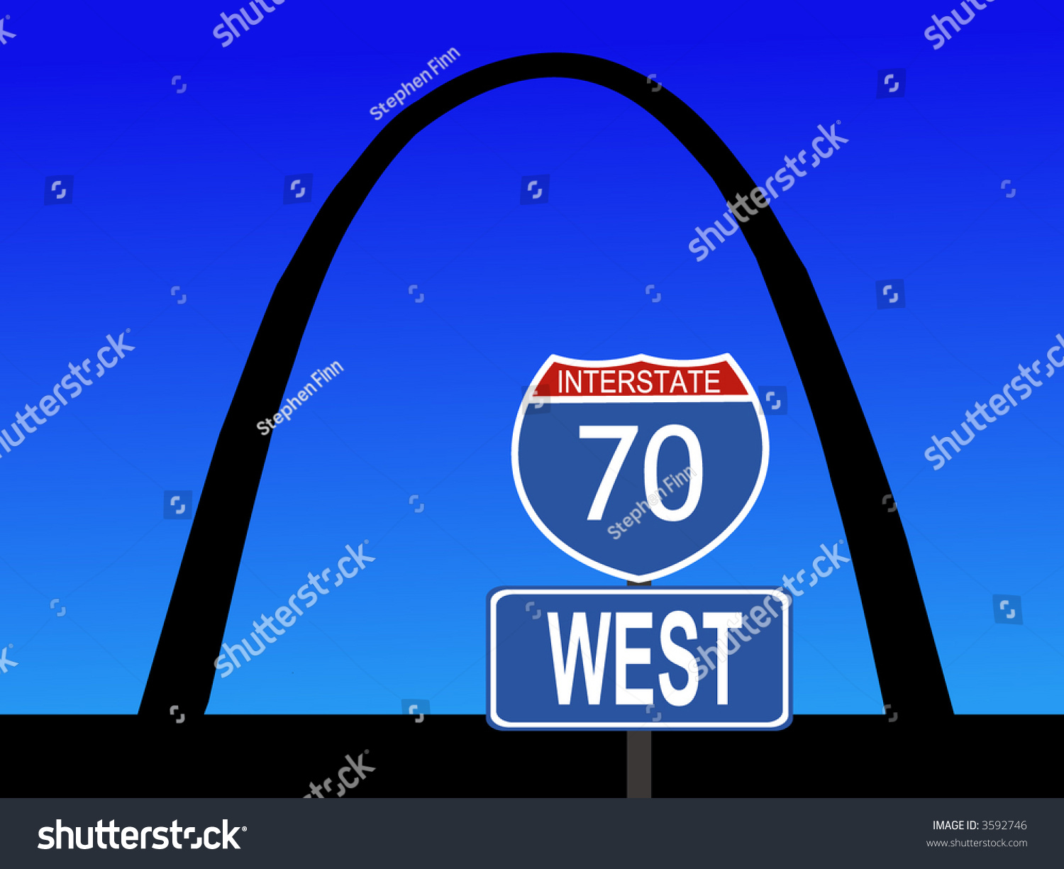 Gateway Arch St Louis Missouri With Close View Of Interstate 70 Sign Stock Vector Illustration ...