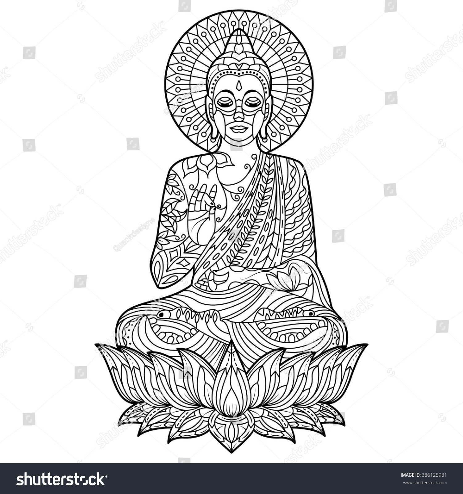 Gautam Buddha Coloring Page Position Meditation Stock