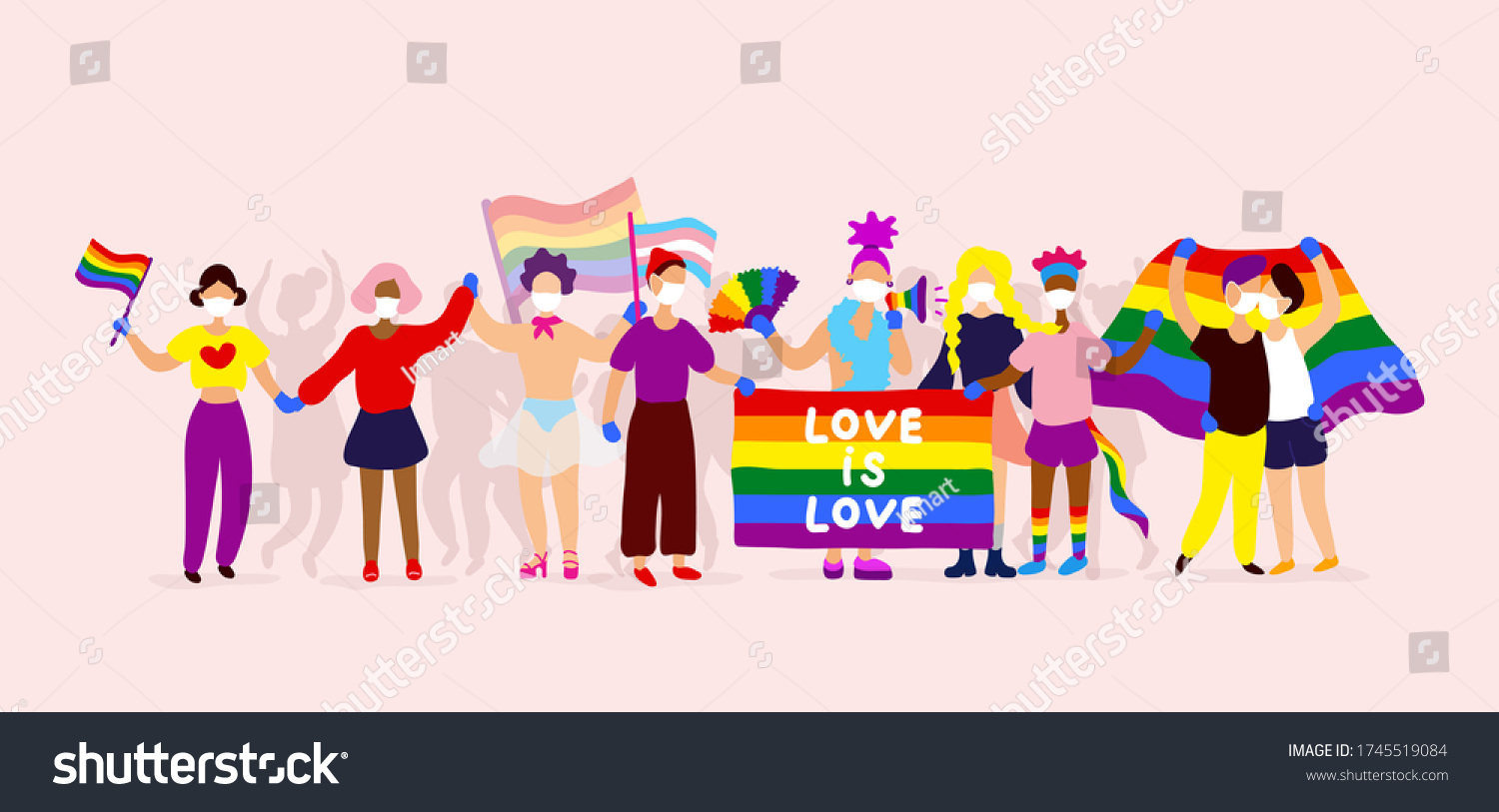 Gay Parade Interracial Group Gay Lesbian Stock Vector Royalty Free