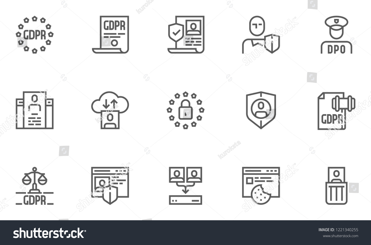 Gdpr Line Icons Set General Data Stock Vector Royalty Free 1221340255