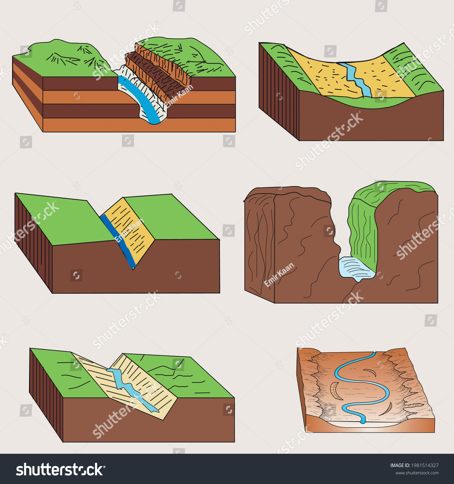 Geographical Shapes Auxiliary Lesson Shapes Stream Stock Vector