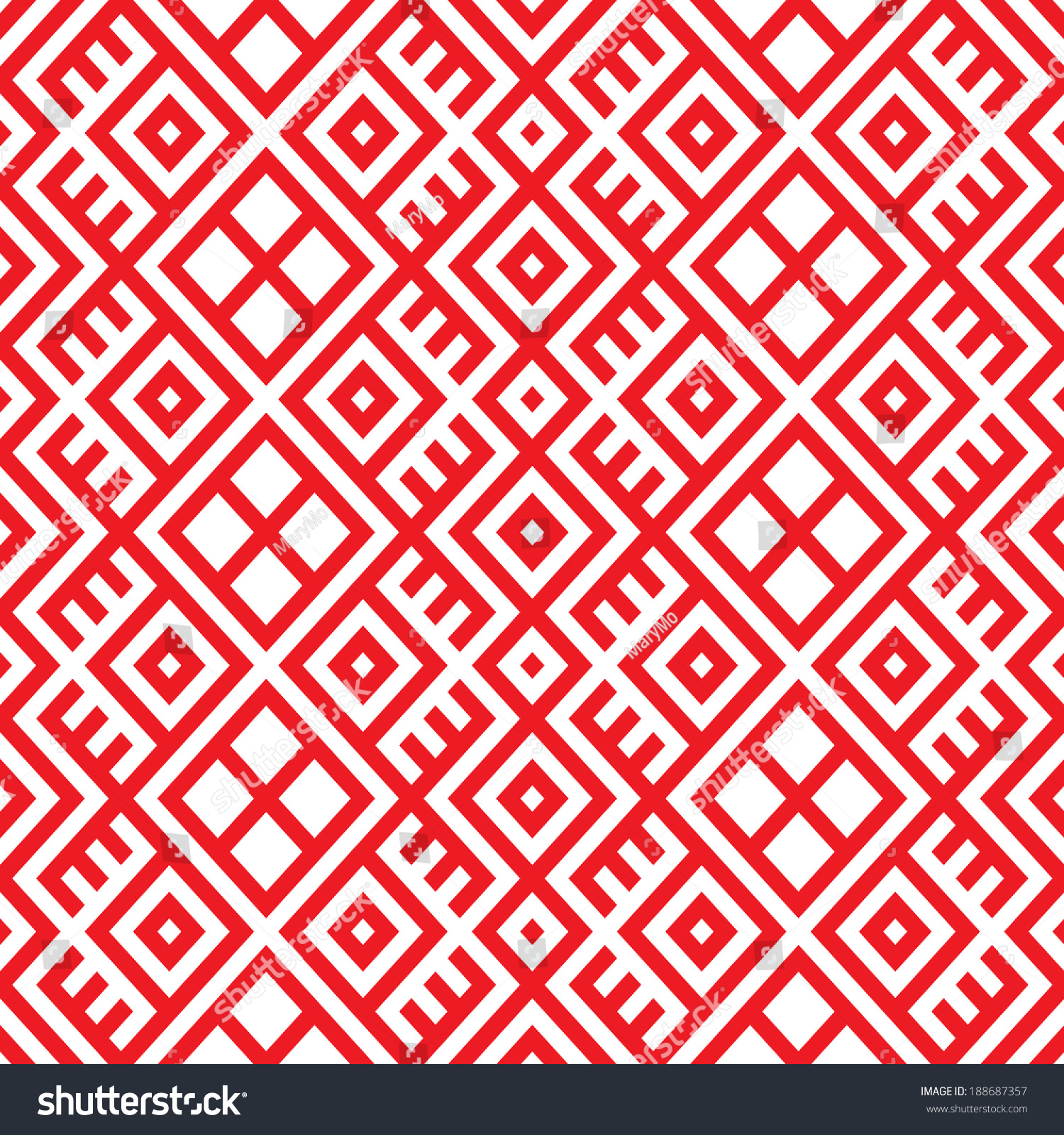 Geometric Seamless Ethnic Pattern Background In Red And White Colors Vector Illustration