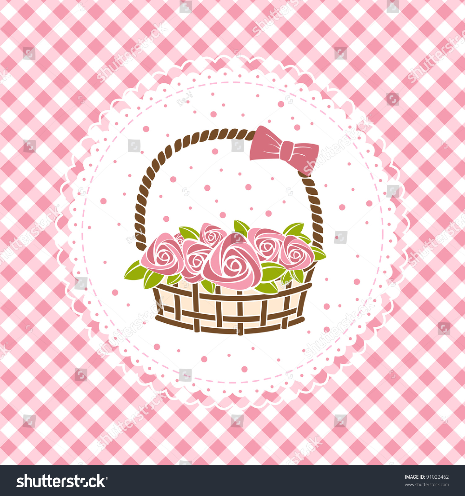 Gift Basket With Roses. Abstract Vector Illustration - 91022462