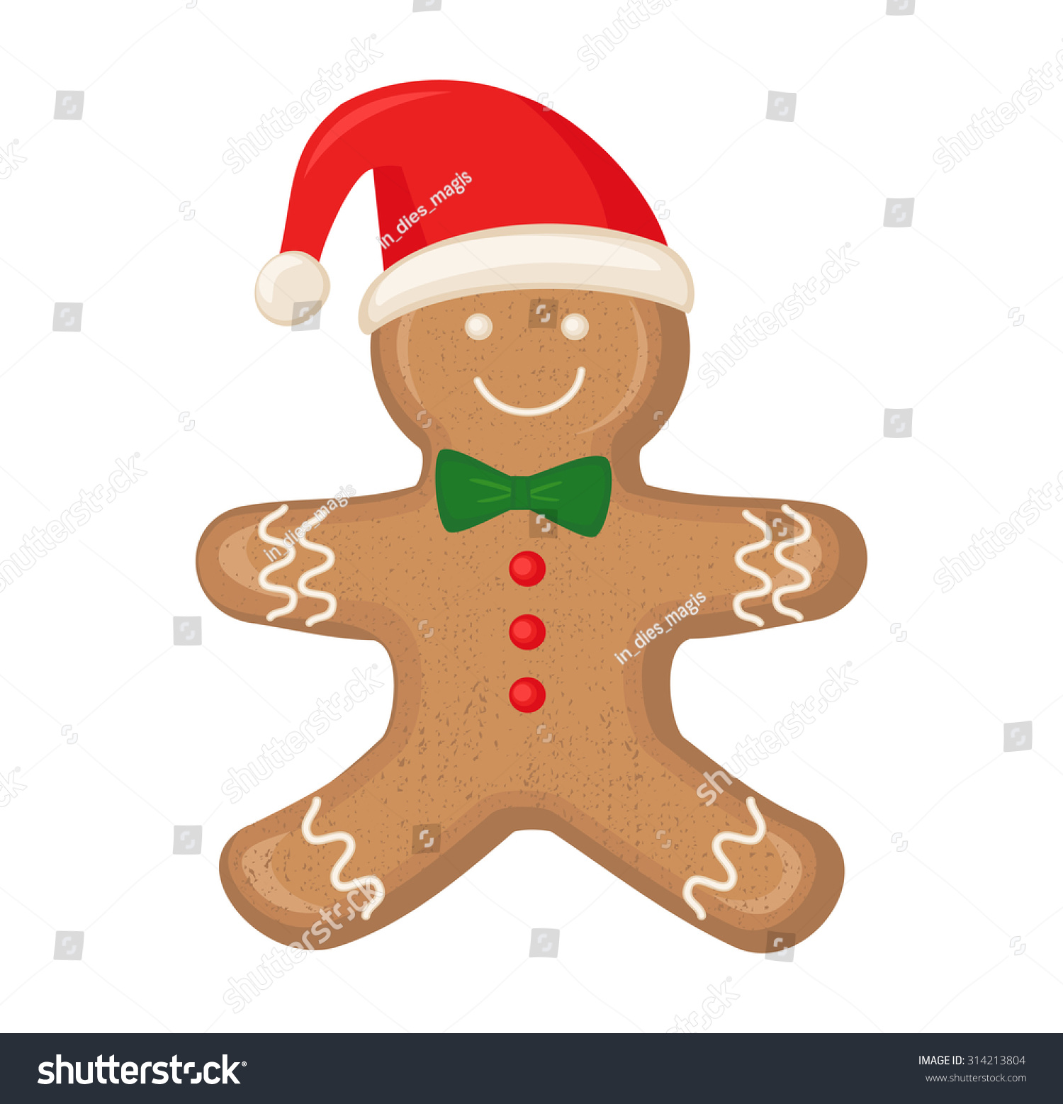 Gingerbread Man Is Decorated Colored Icing Isolated On White Background. Cute Vector Card