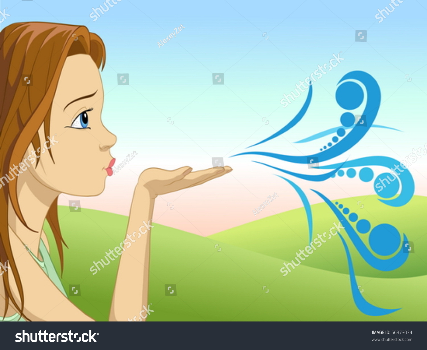 Girl Blow With The Palm Of Your Hand Stock Vector Illustration 56373034 