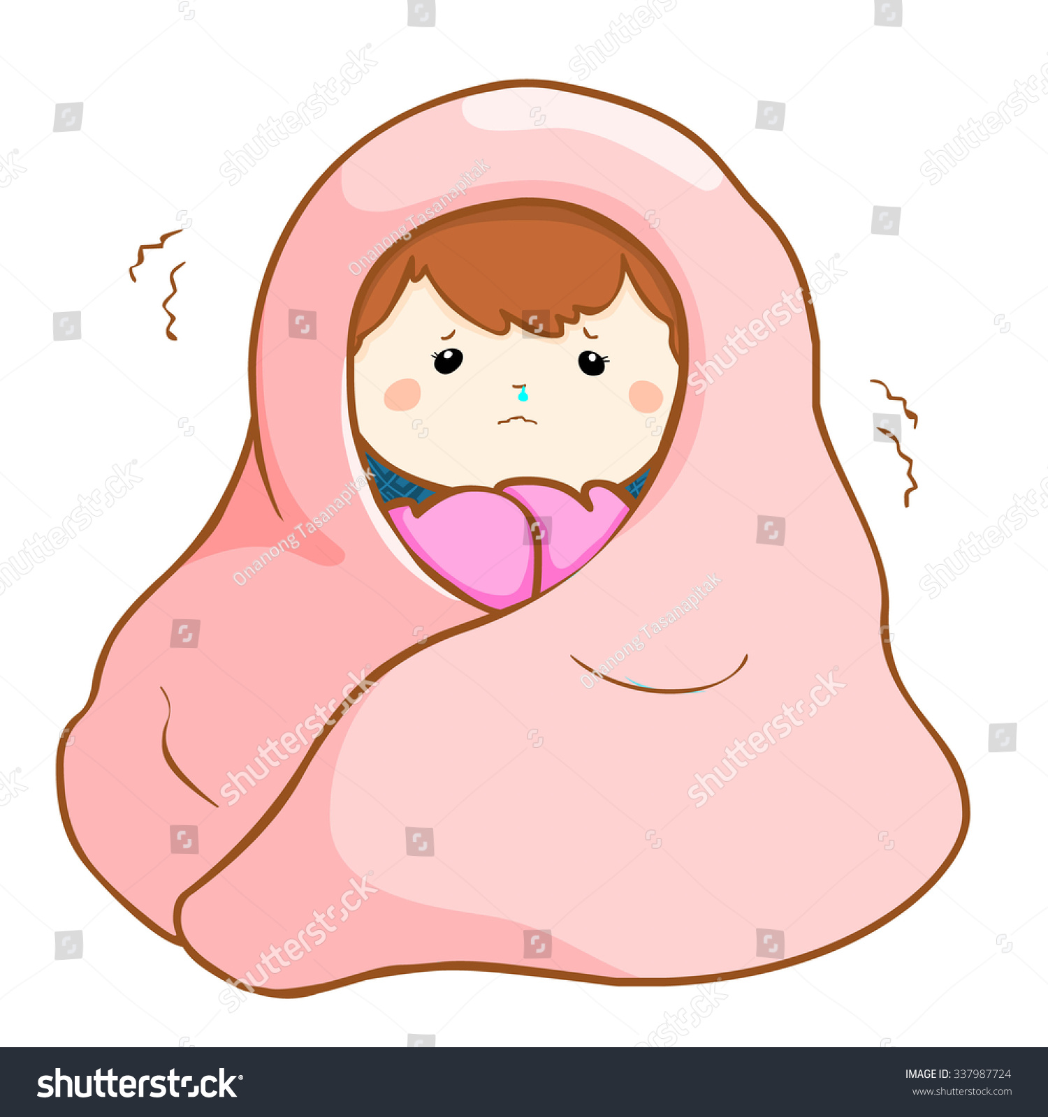 Girl Got Fever Shivering Under Blanket Stock Vector 337987724