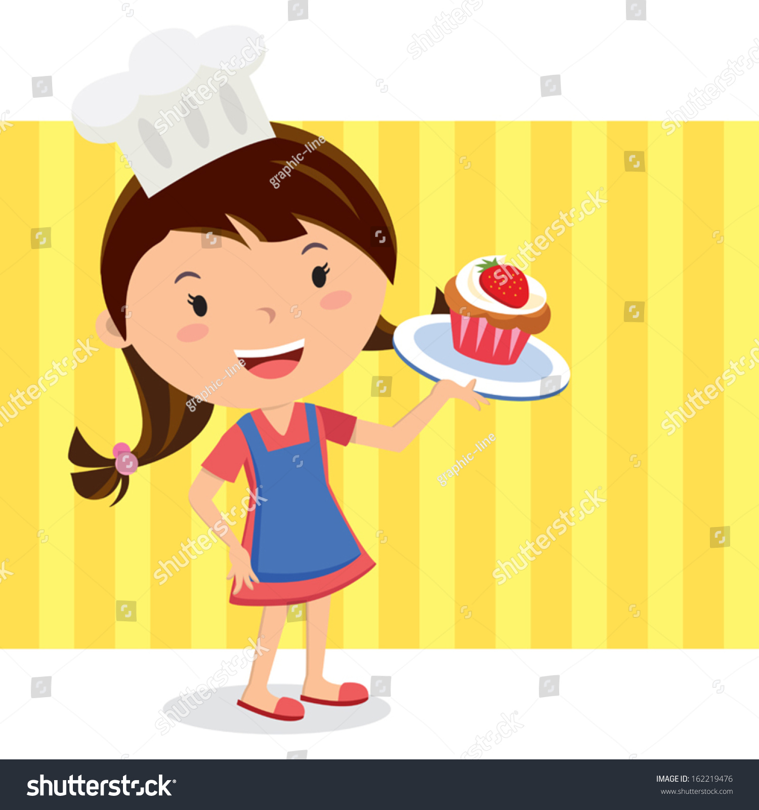 Girl Holding Cake. Vector Illustration Of A Pretty Girl Holding A 