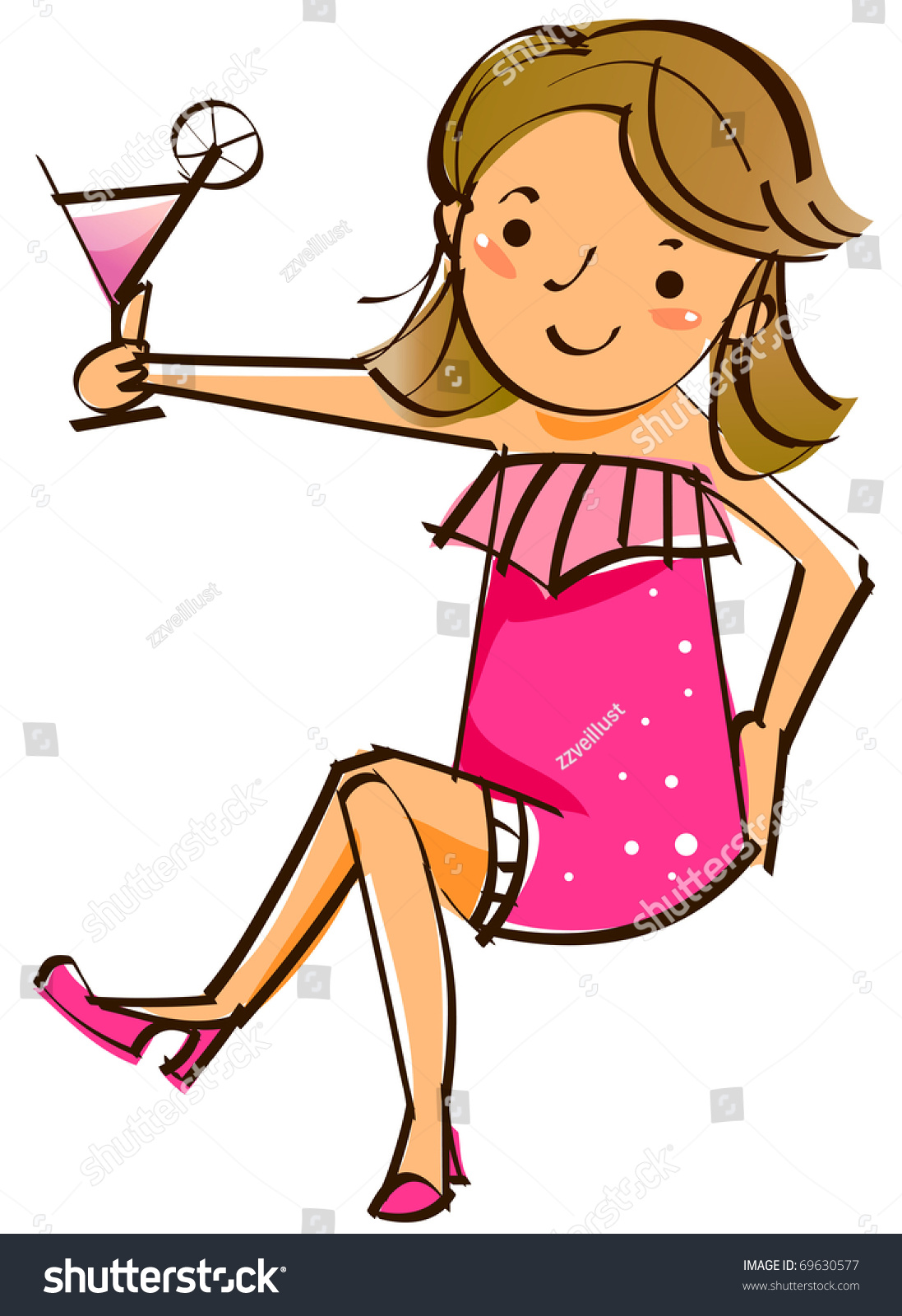 Girl Holding Wine Glass Stock Vector 69630577 - Shutterstock