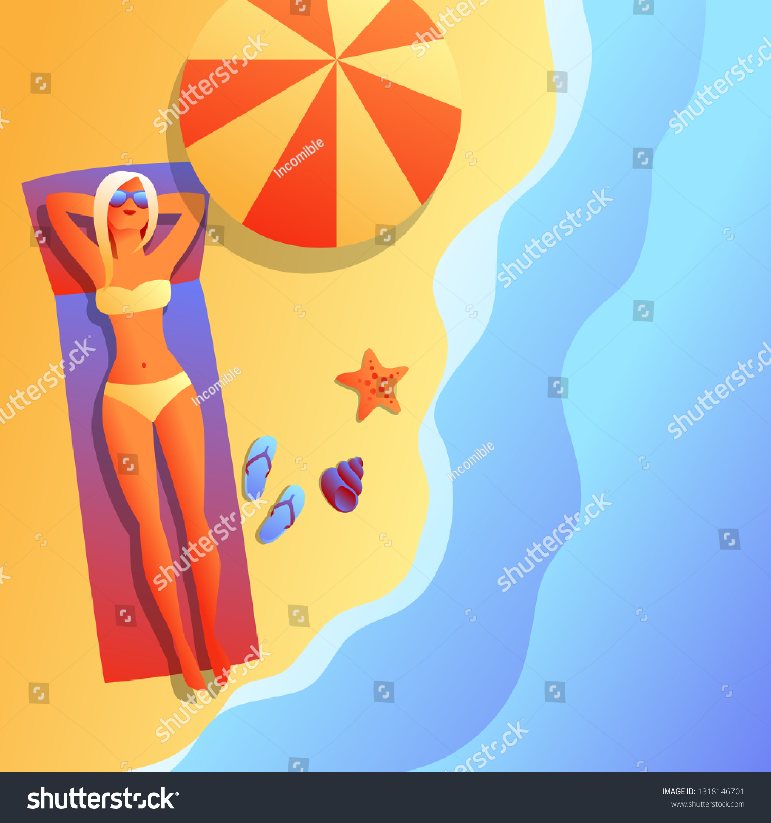 Girl Bikini Sunbath Relax Beautiful Tanned Stock Vector Royalty Free