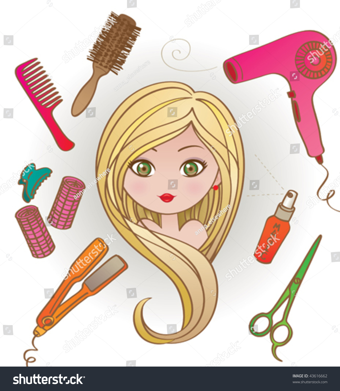 Girl In Hairdresser Salon. Vector Illustration Of A Pretty Girl In A