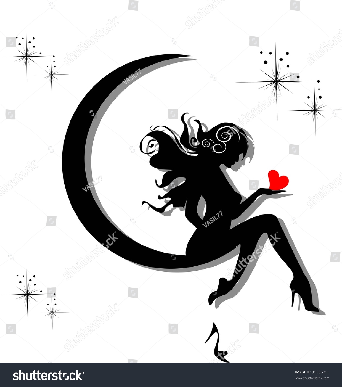 Girl On Moon Stock Vector 91386812 Shutterstock