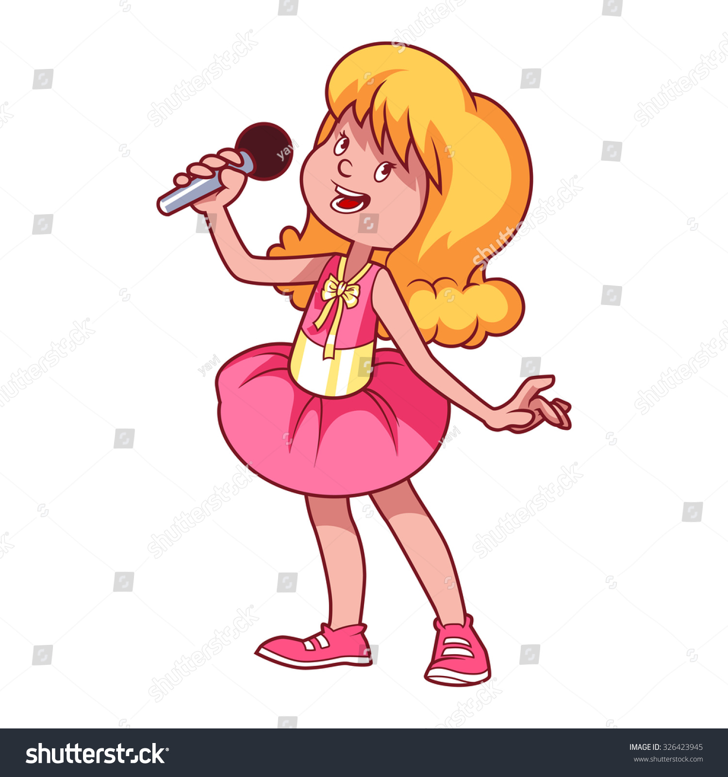 Girl Singing With Microphone Vector Clip Art Illustration On A White Background Cartoon